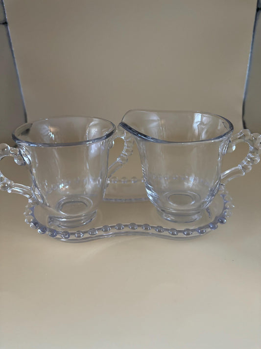 Antique Imperial Beaded Glass Candlewick Creamer Sugar and Holder Set Lover Antiques and Vintage