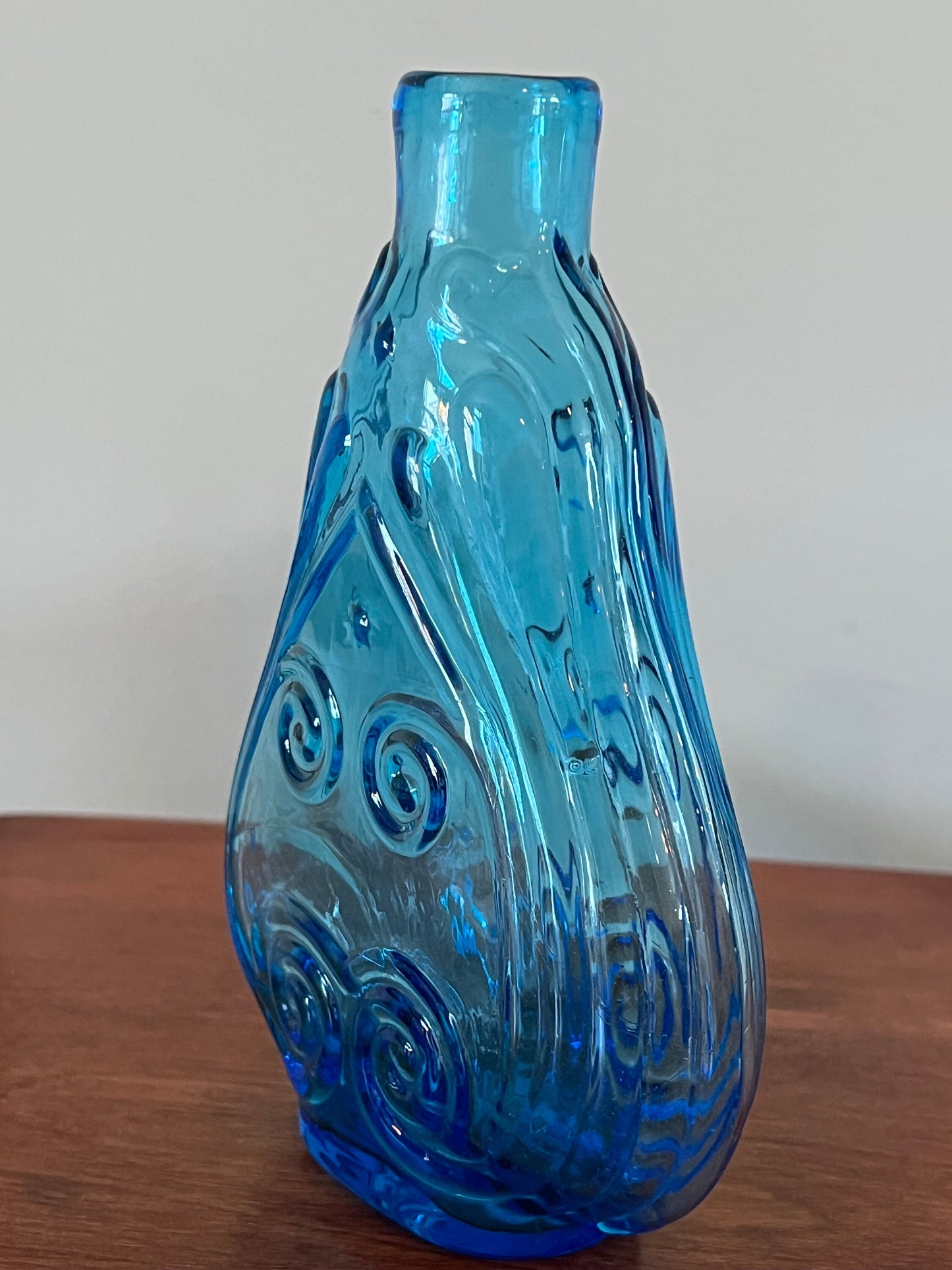 Vintage Blue Glass Violin Vase: Hand Blown Art Glass Flask