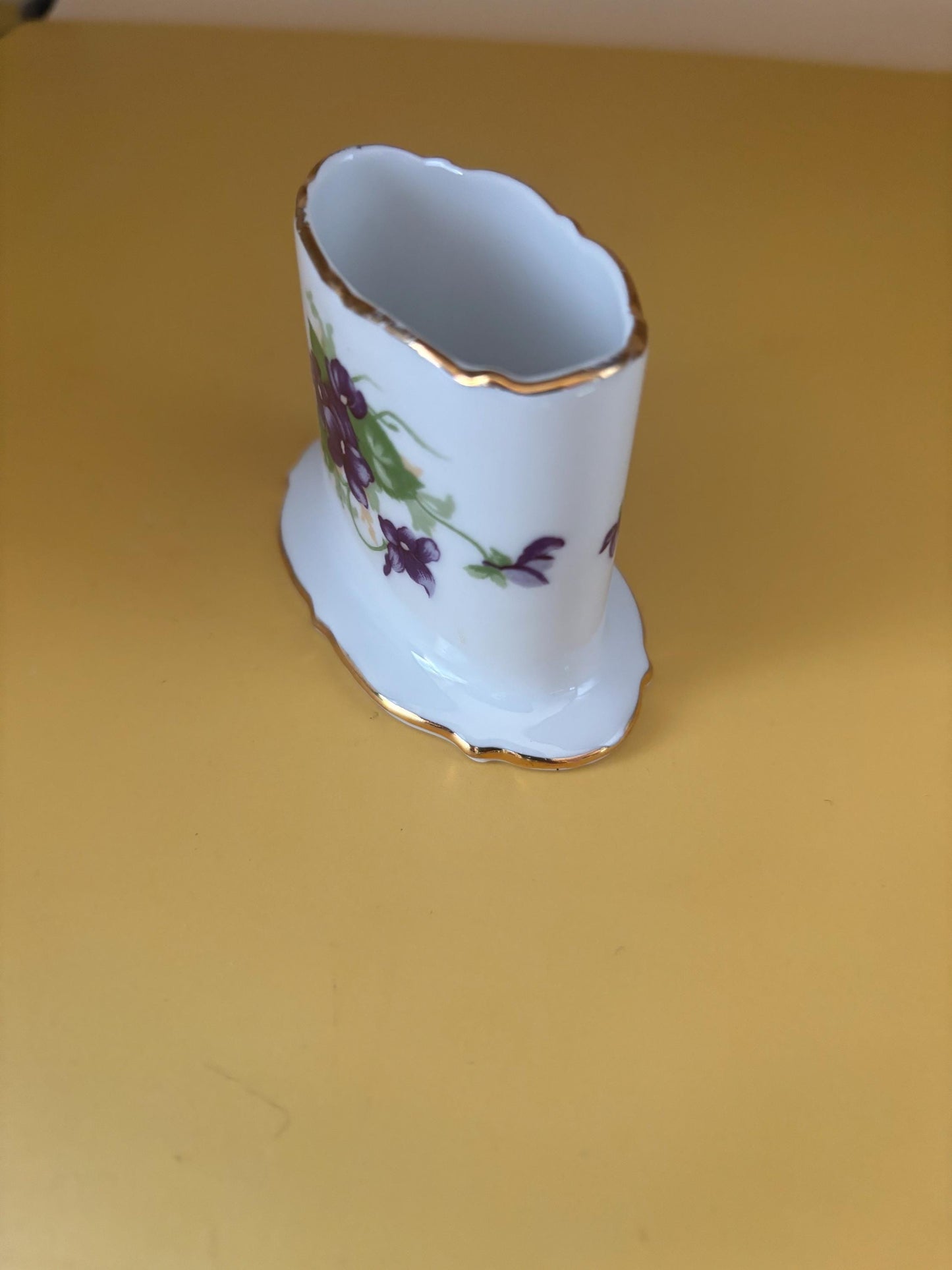 Antique Royal Bayreuth of Germany Porcelain Toothpick Holder Hand Painted Violets Pattern Fine Bavarian China Lover Antiques and Vintage