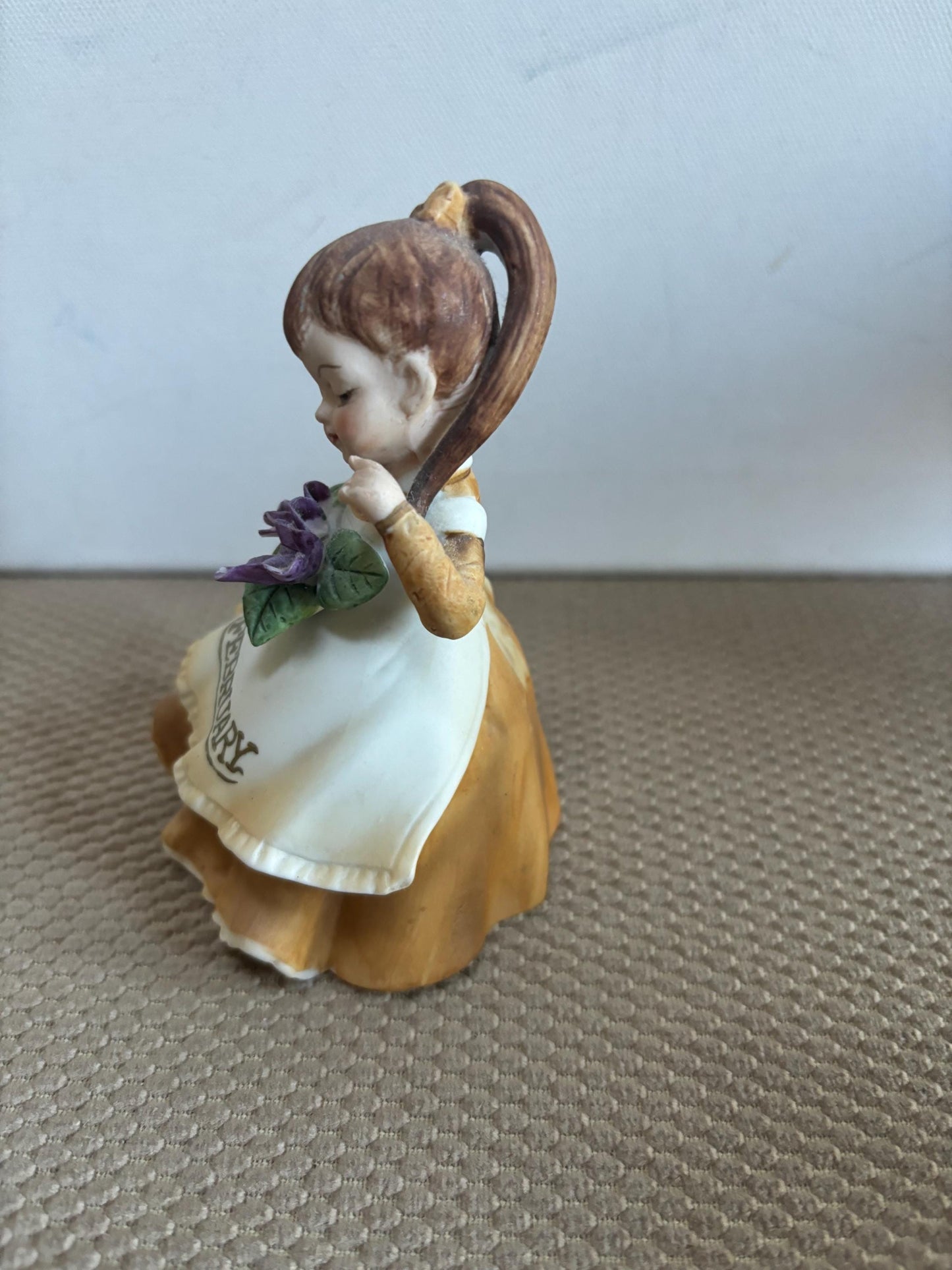 Vintage Lefton February Birthday Girl Porcelain Figurine Carrying Bouquet of Flowers Hand Painted Figure Japanese KW 4200 Lover Antiques