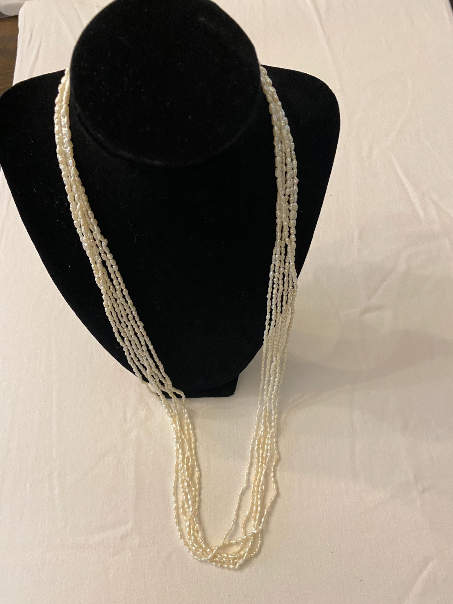 Vintage 6-Strand Pearl Necklace, Off White Beaded Design Jewelry