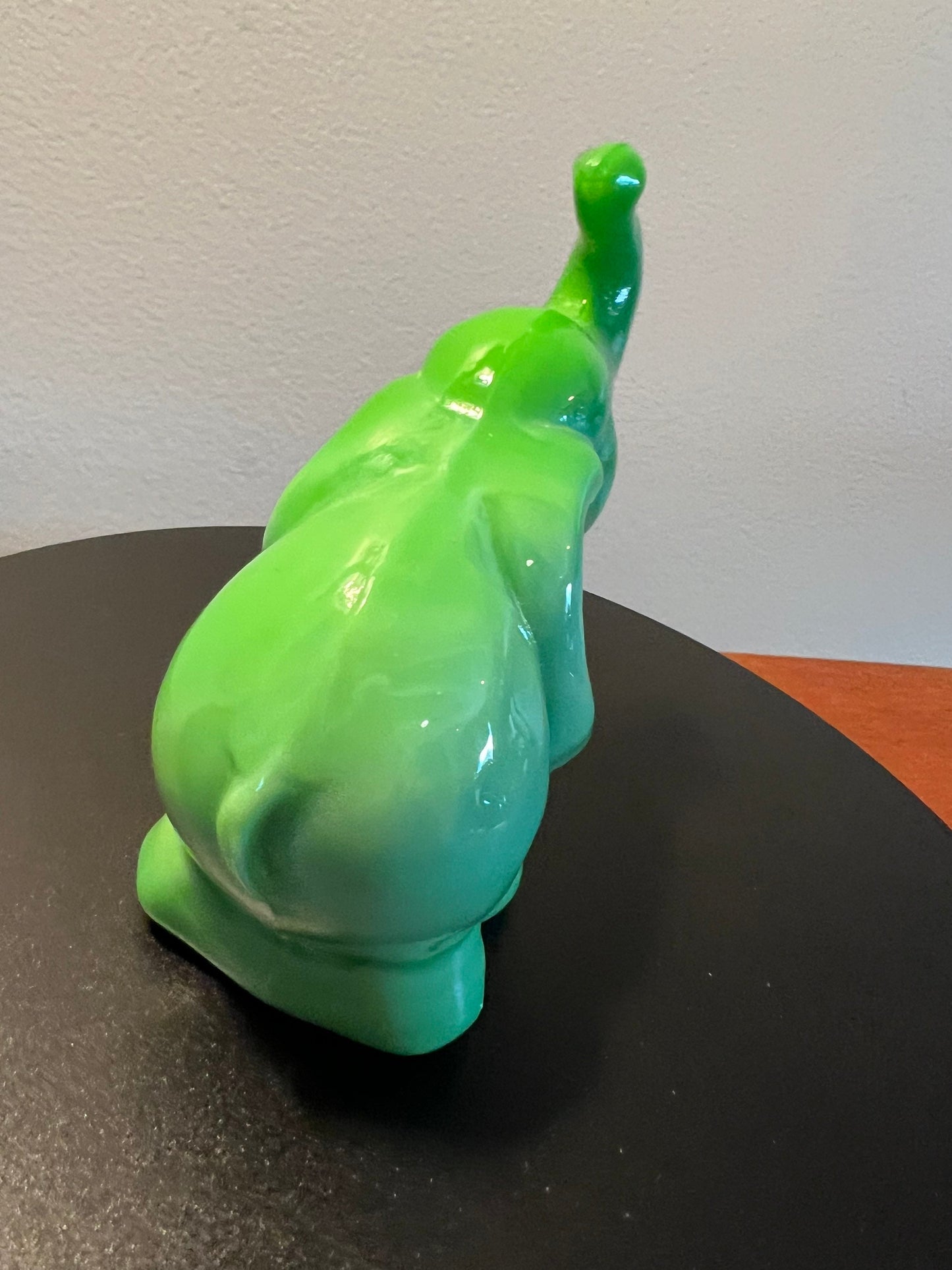 Vintage Fenton Green Slag Glass Elephant Figurine: Lucky Trunk Up