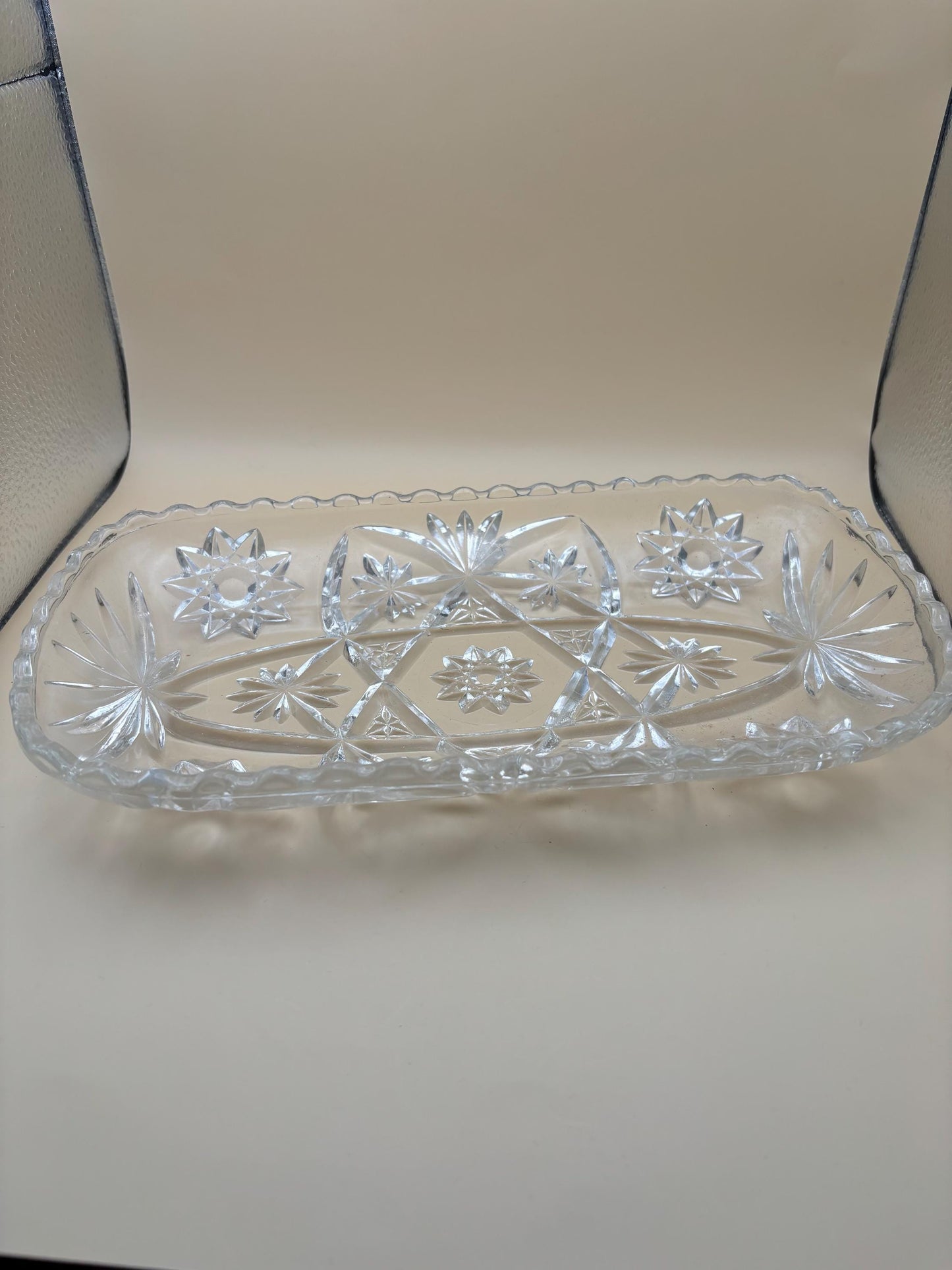 Vintage Crystal Glass Dish or Serving Dish Glass Serving Tray Anchor Hocking Star of David Design Lover Antiques and Vintage
