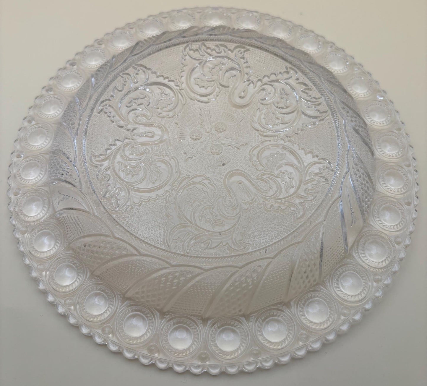 Vintage Crystal Glass Serving Platter Glass Serving Tray Scrolled Glass Lover Antiques and Vintage