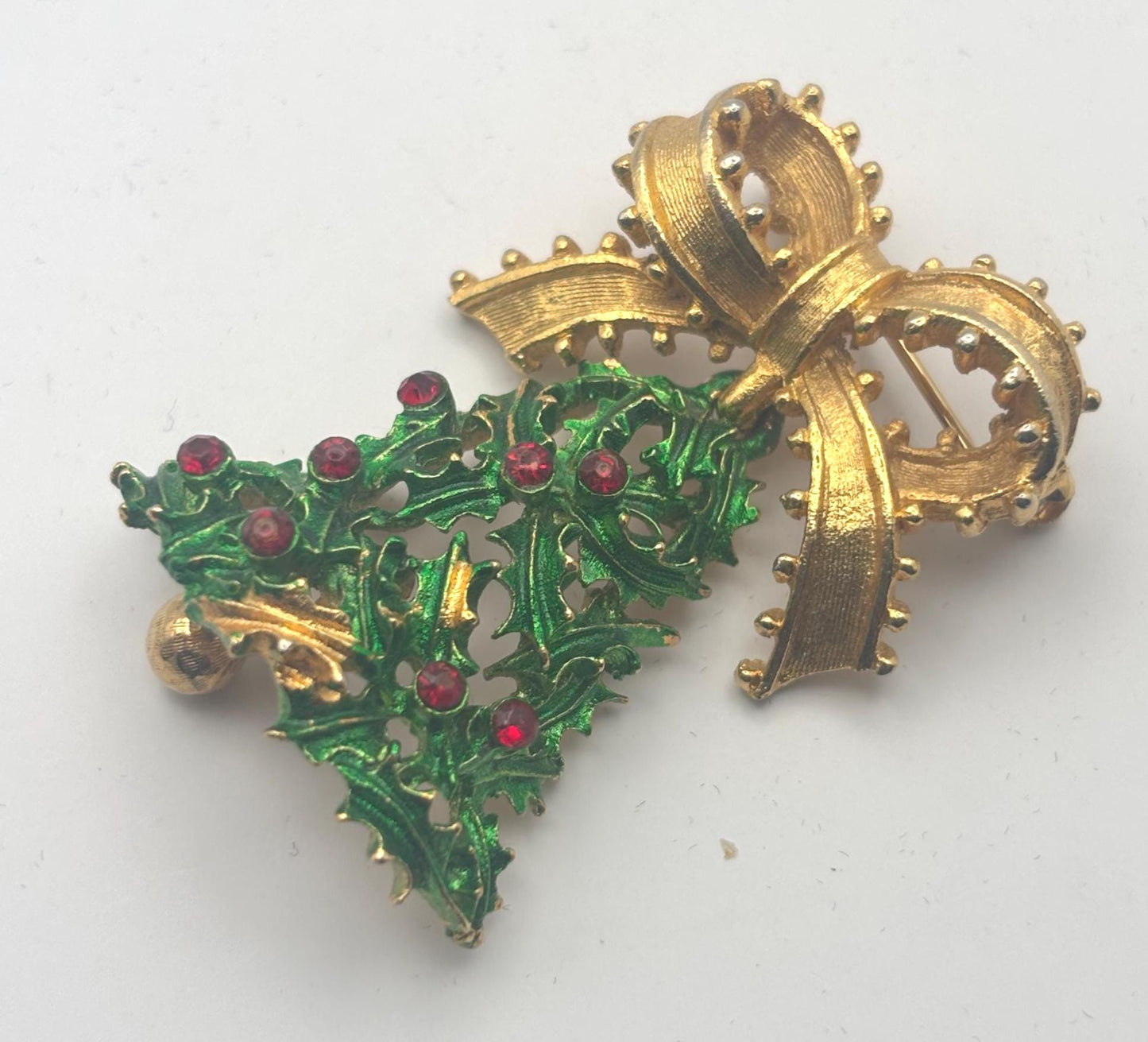 MYLU Christmas Bell Tree Brooch, Enamel Colorful Holiday Pin, Red Rhinestone Holiday Jewelry