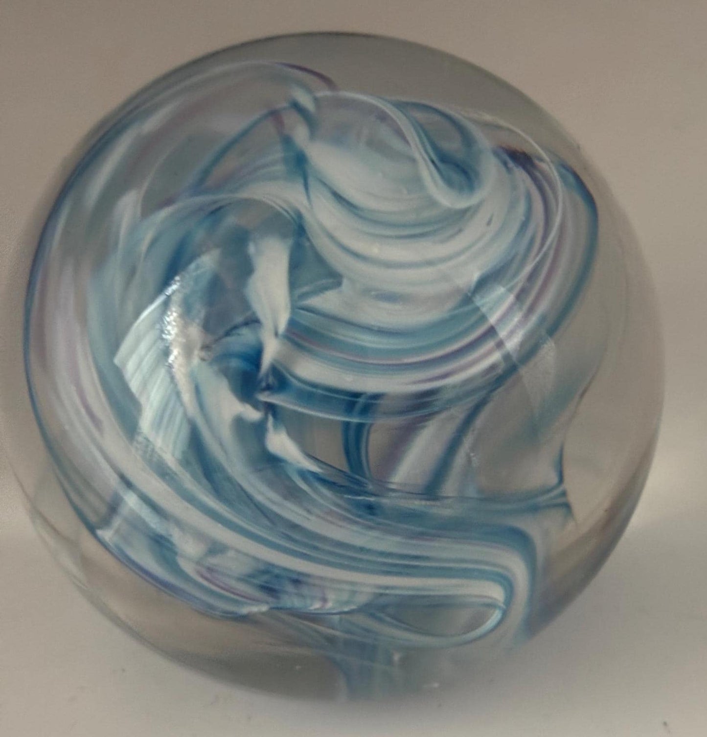 Ocean Hand Blown Blue White Glass Paperweight, Seaside Glass Art