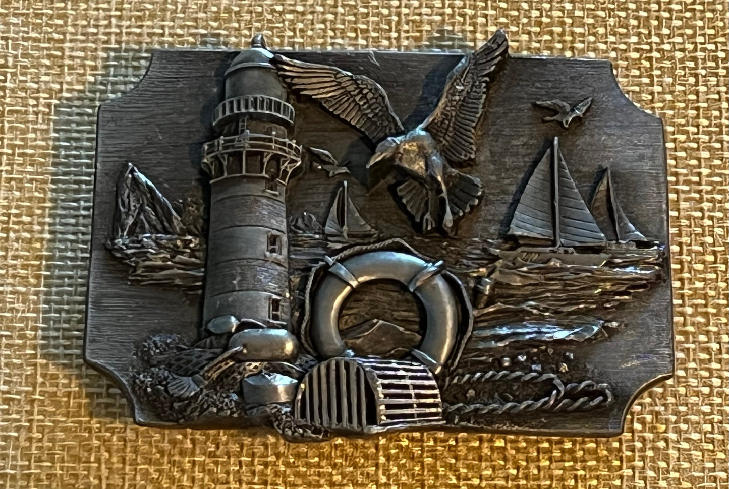 Vintage Siskiyou Lighthouse Beach Scene Belt Buckle - 1989
