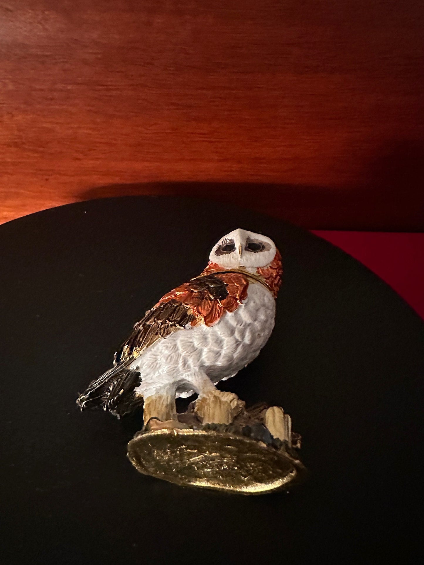 Vintage Metal Owl Trinket Box: Hidden Compartment, 3" Collectible