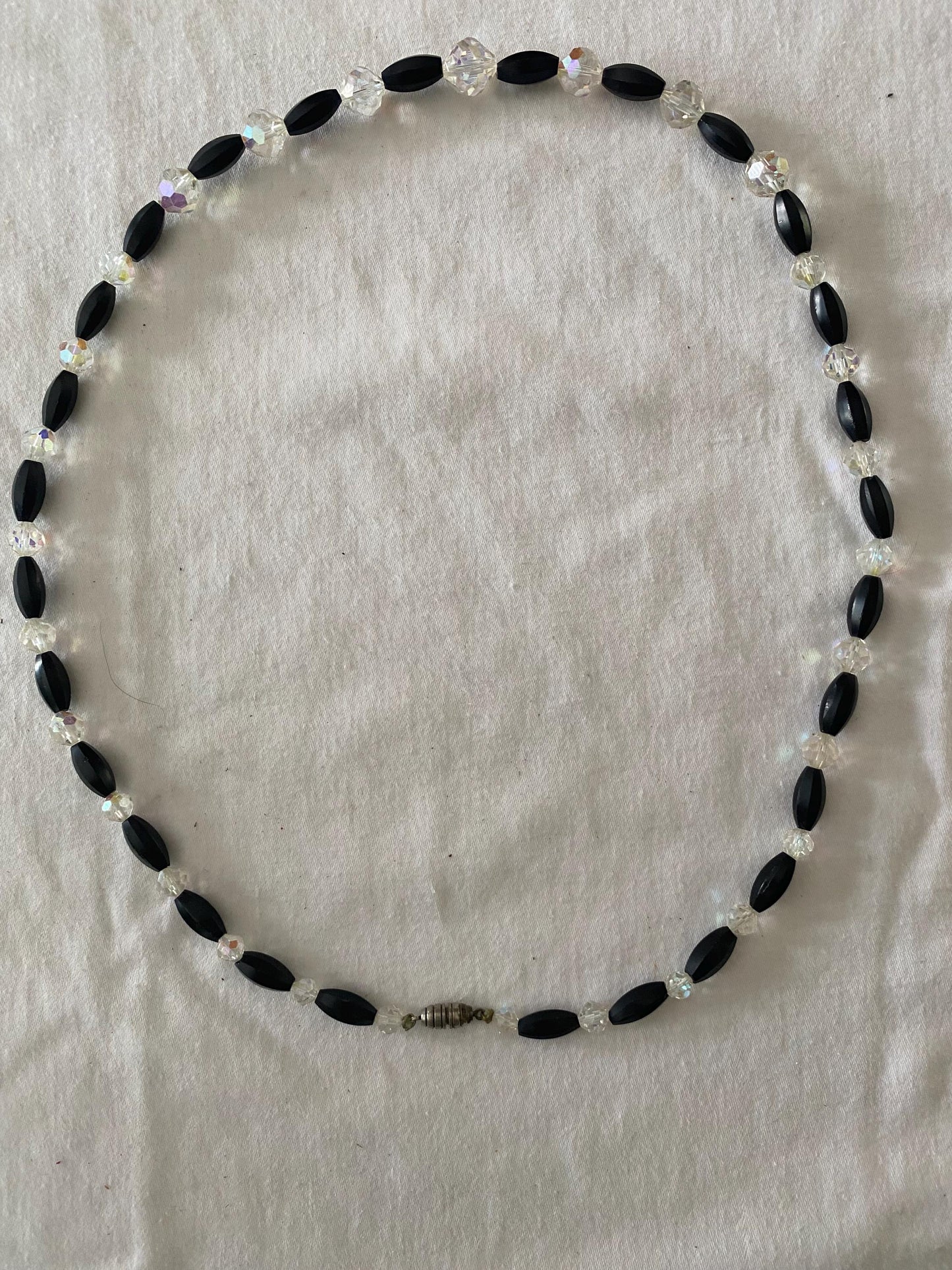 Vintage Black Crystal Beaded Necklace - Like New Condition