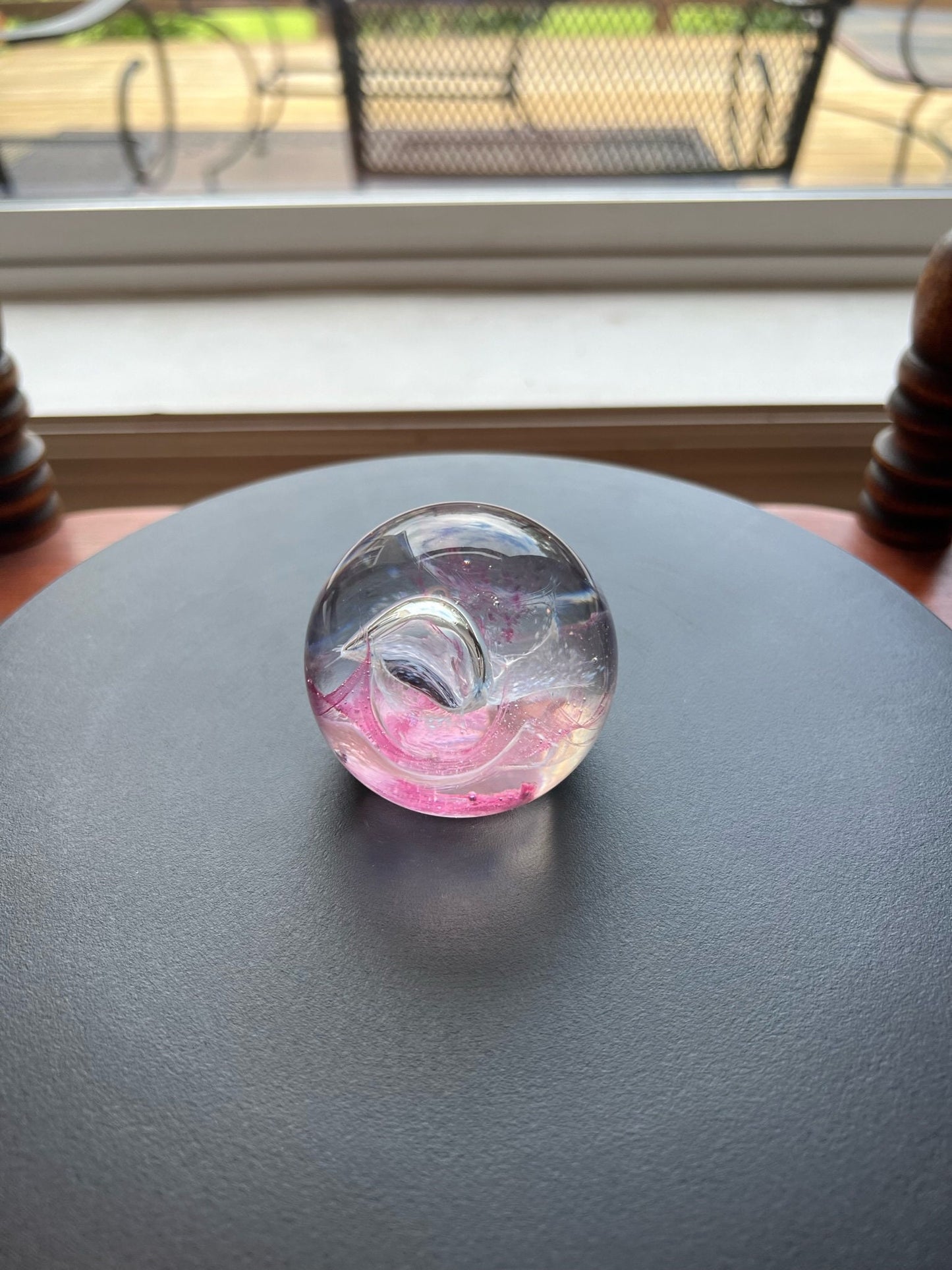 Vintage Caithness Glass Paperweight: Pink Rose, Controlled Bubbles, Robin Sinclair Art Glass
