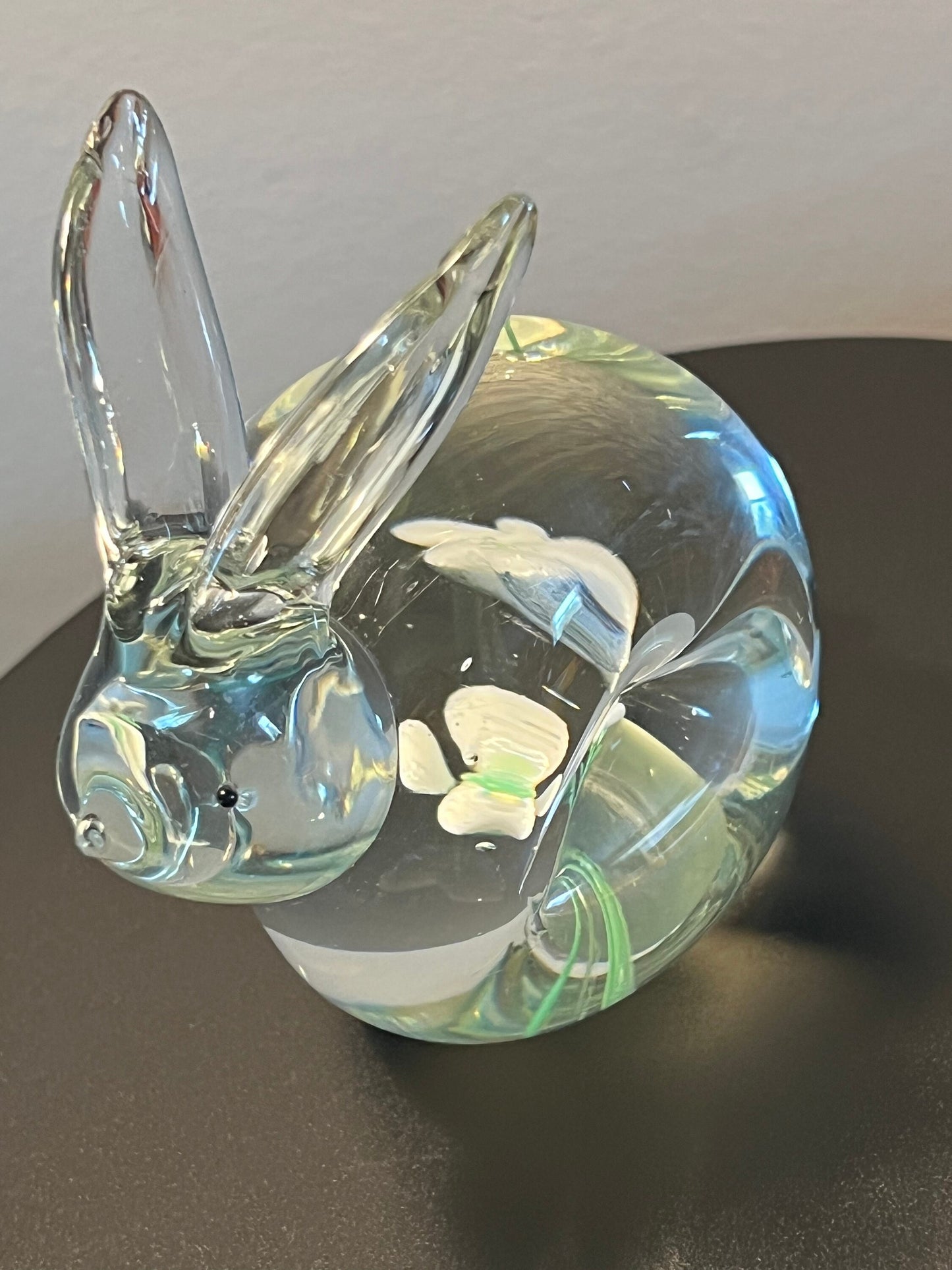 Vintage Glass Rabbit Paperweight: Floral Art Glass