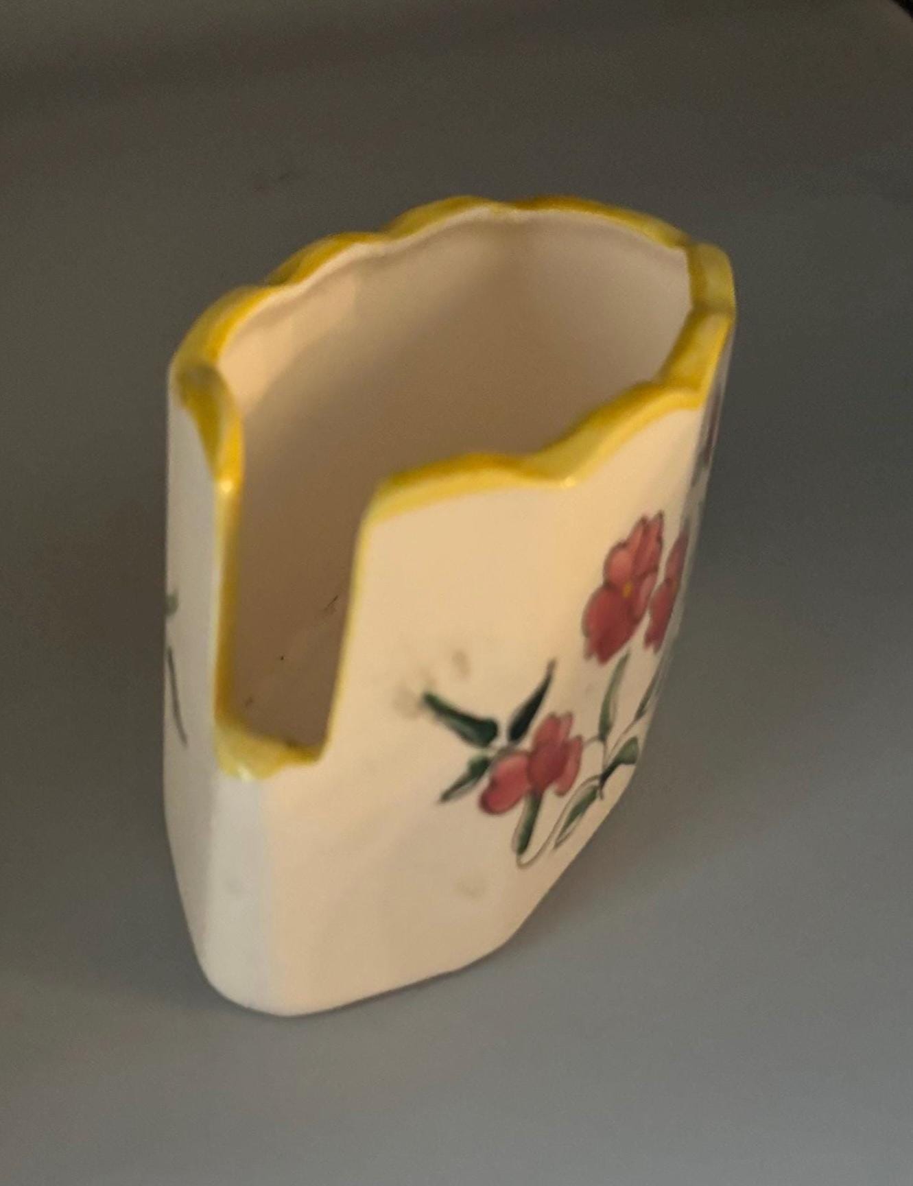 Vintage Ceramic Spoon Rest with Rose Design Spooner Spoon Caddy Hand Painted Lover Antiques and Vintage