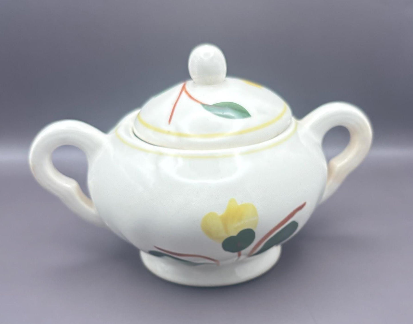 Blue Ridge Pottery Sugar Bowl with Lid, Yellow Nocturne Ridge Daisy Floral, Southern Potteries, Lover Antiques and Vintage