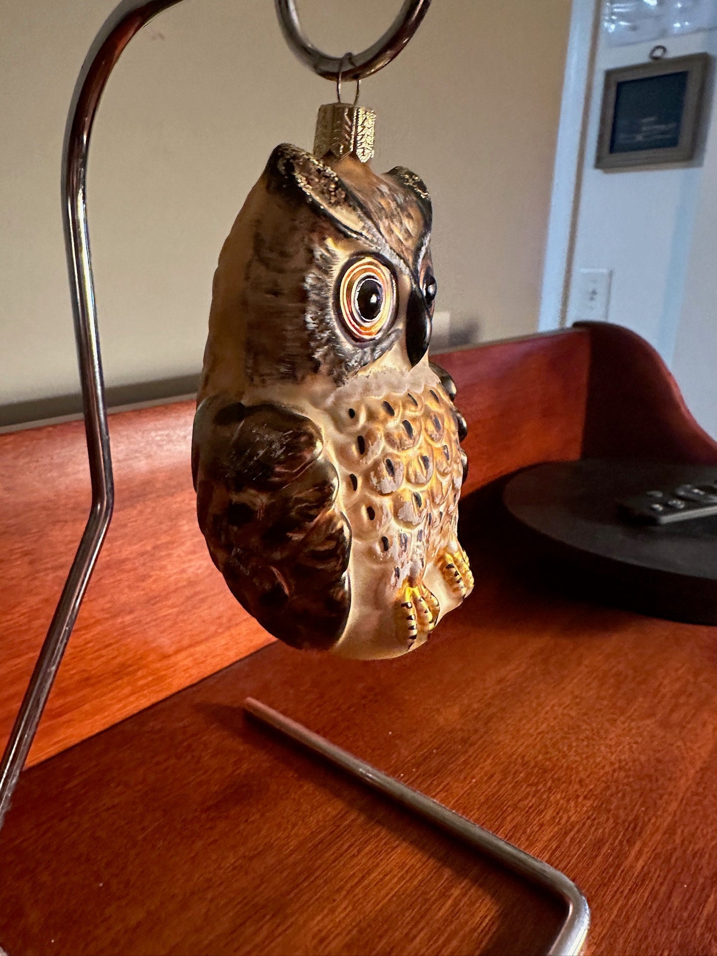 Vintage Brown Glass Owl Ornament - Made in Poland