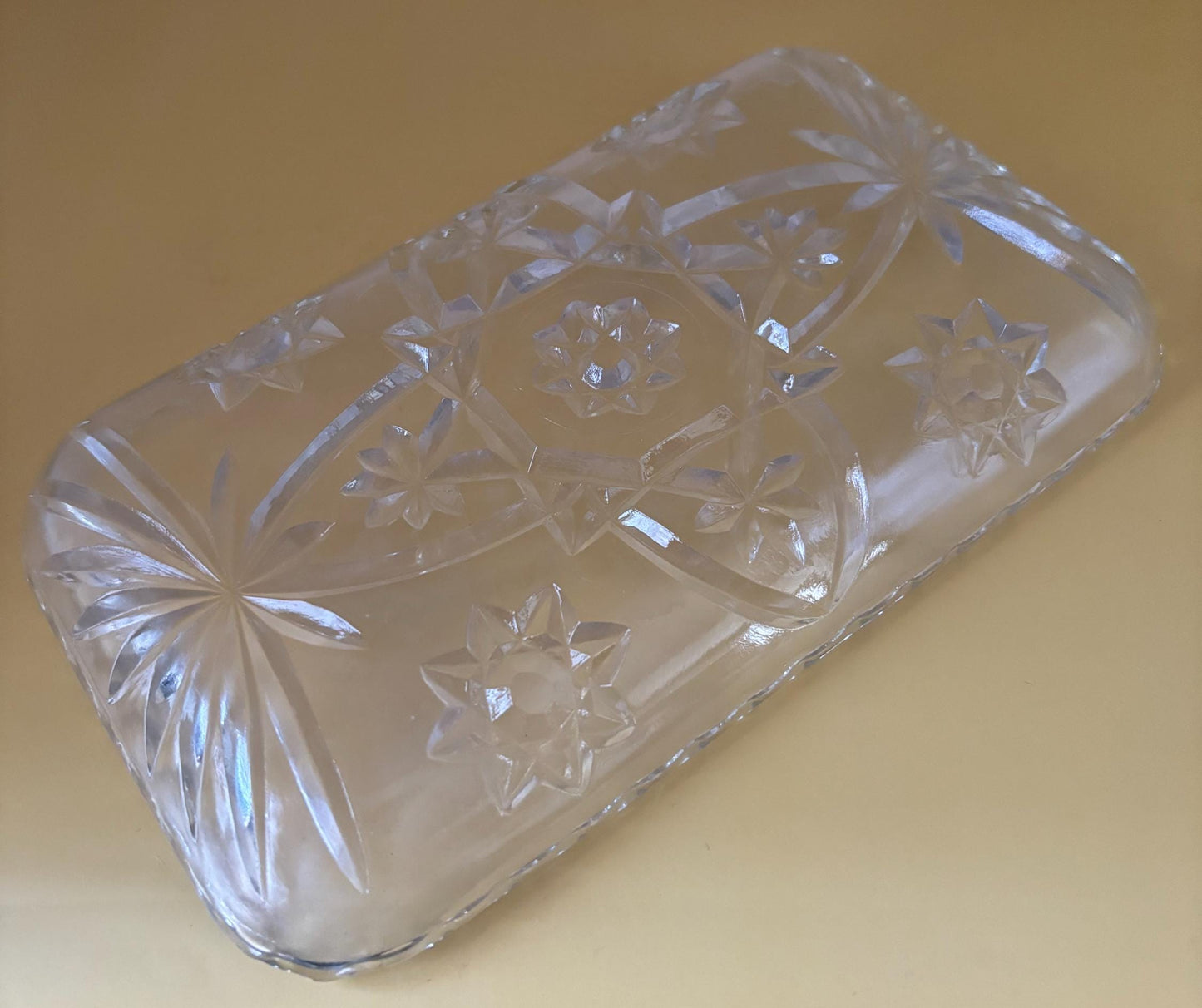 Vintage Crystal Cut Glass Dish or Serving Dish Glass Dish Anchor Hocking Flower Design Lover Antiques and Vintage