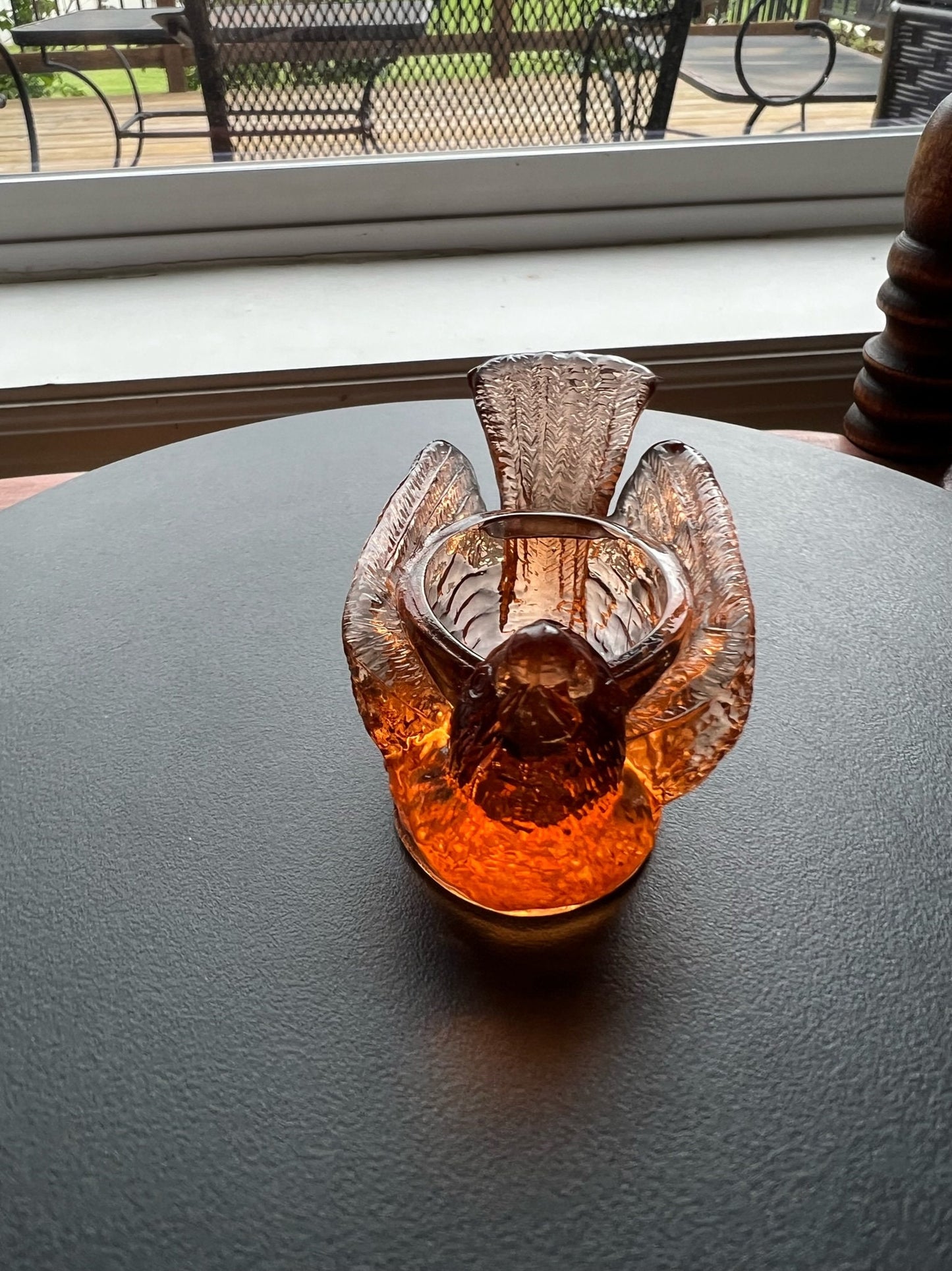 Vintage Amber Degenhart Art Glass Rooster Salt Cellar Dish