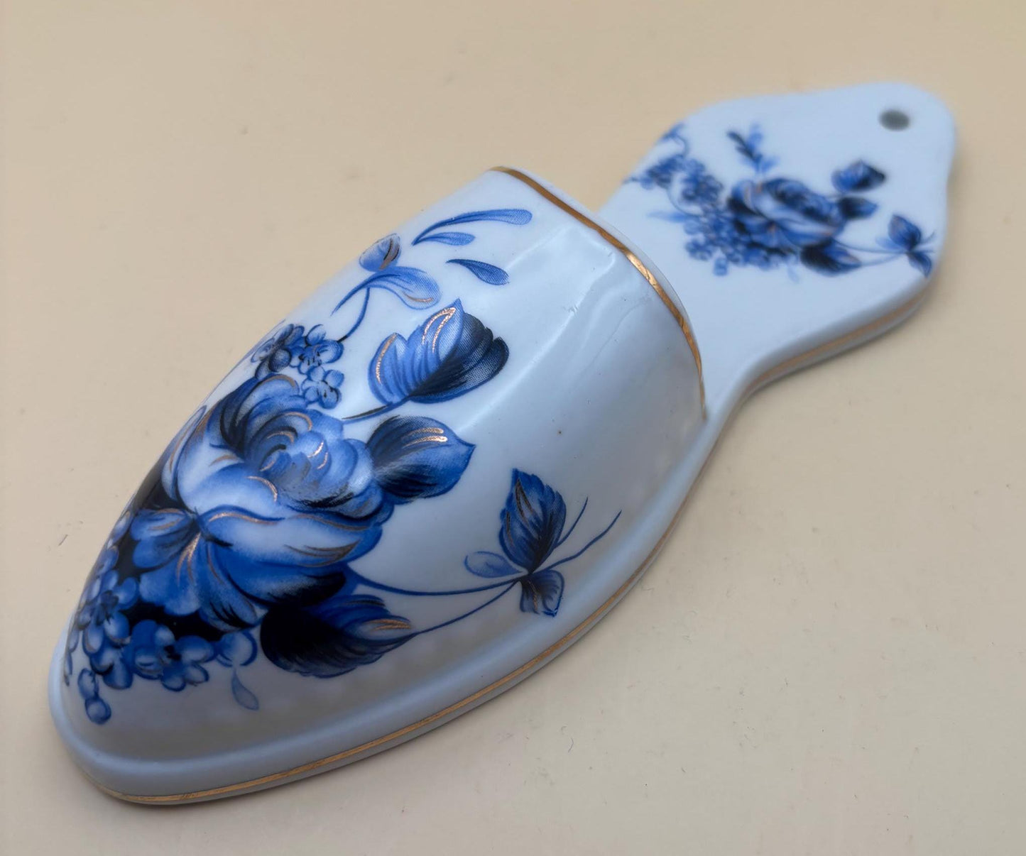 Vintage Blue Floral Porcelain Wall Pocket Vase