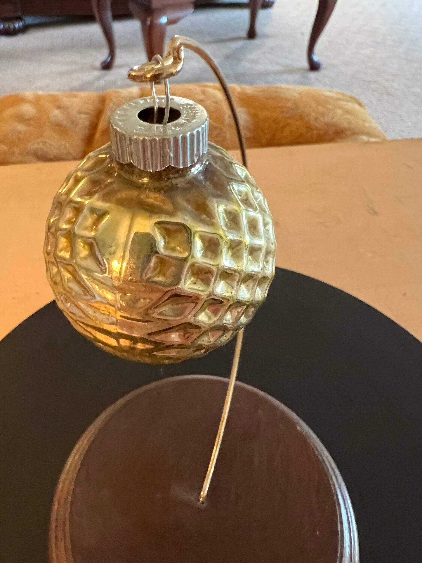 Vintage Shiny Brite Champagne Ornament: Bumpy Golf Ball, 1940s