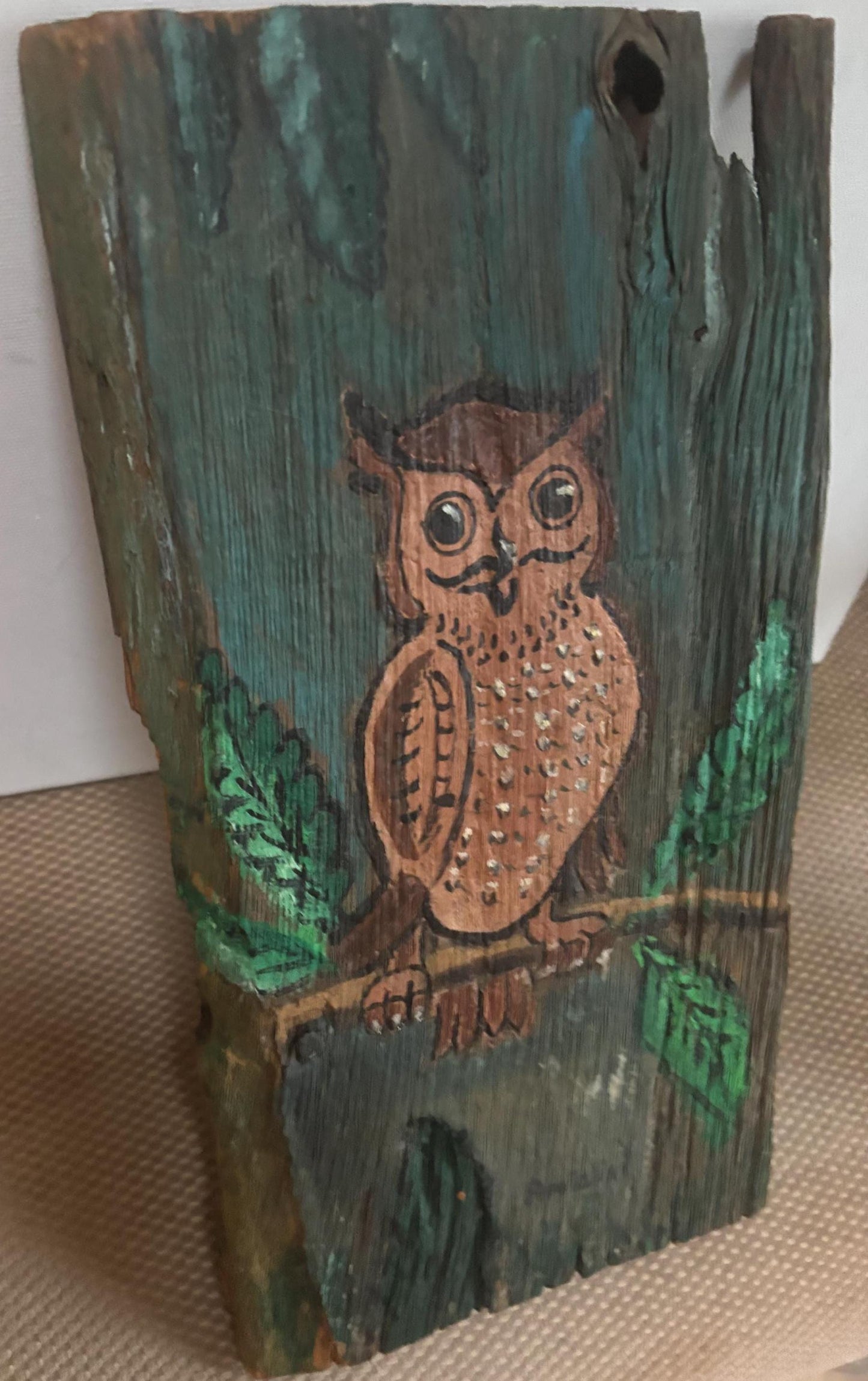 Vintage Owl Driftwood Wall Hanging Hand Painted Driftwood Wall Art Lover Antiques and Vintage