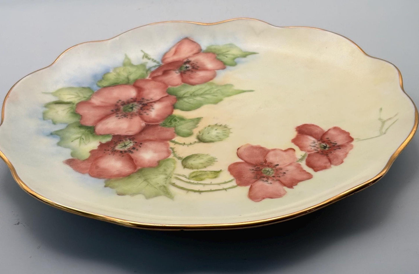 Antique Limoges Hand Painted Poppy Floral Plate, Lover Antiques and Vintage