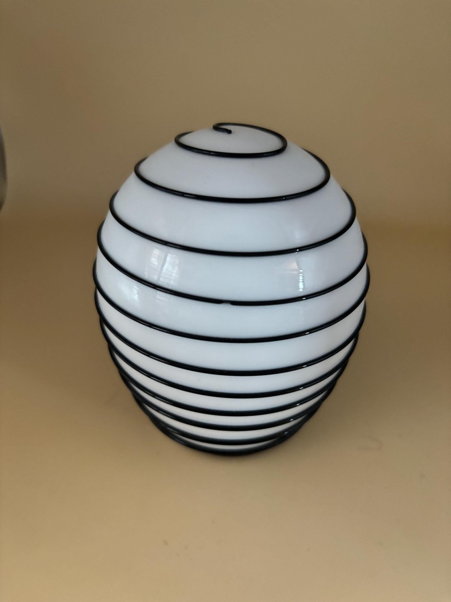 Vintage White Cased Glass with Black Applied Swirl Egg Shaped Paperweight Encased Glass Art Lover Antiques and Vintage