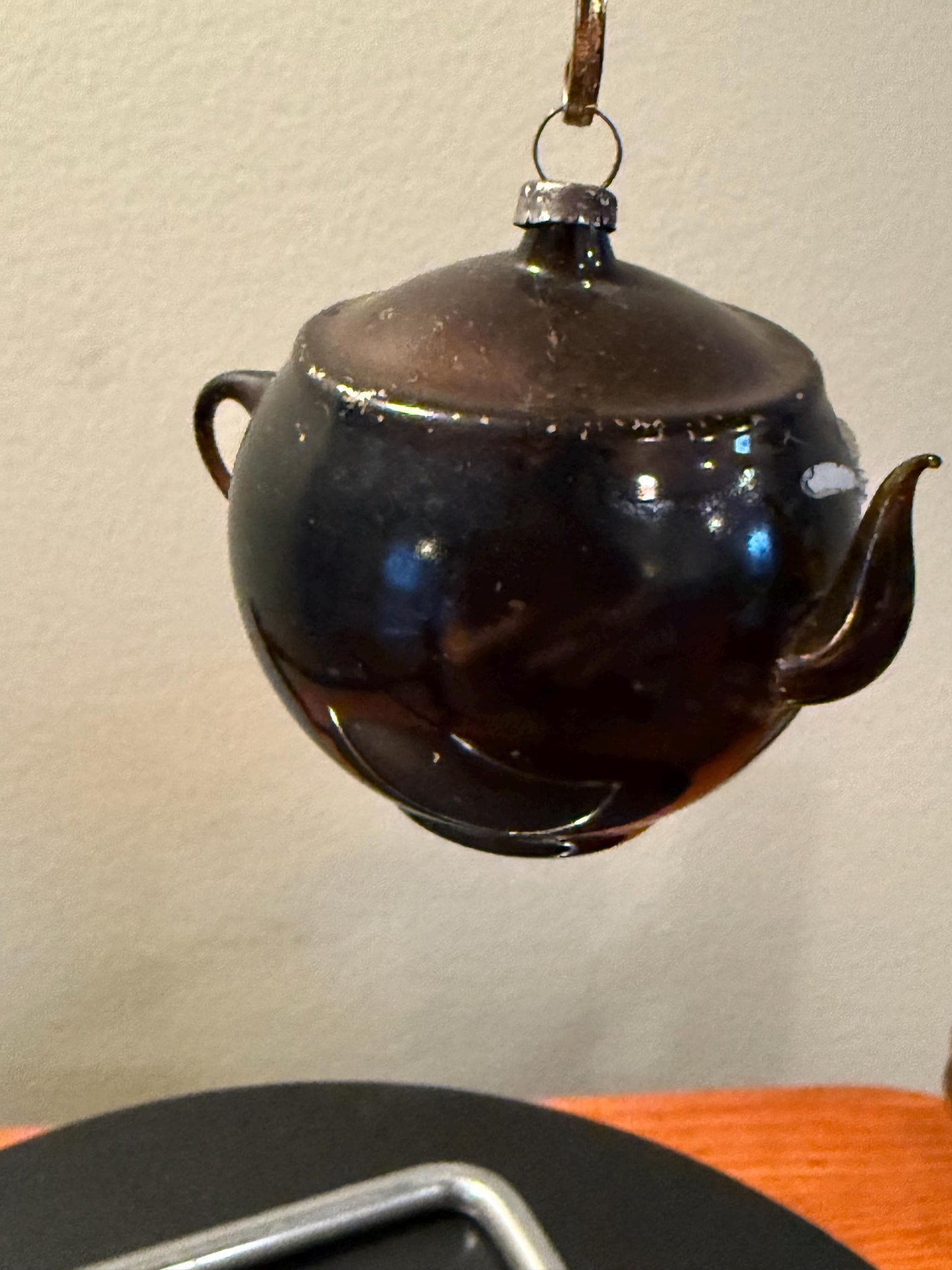 Vintage Dark Berry Tea Pot Ornament Hand Blown Hand Painted Flower Design on Maroon Teapot Ornament Lover Antiques and Vintage