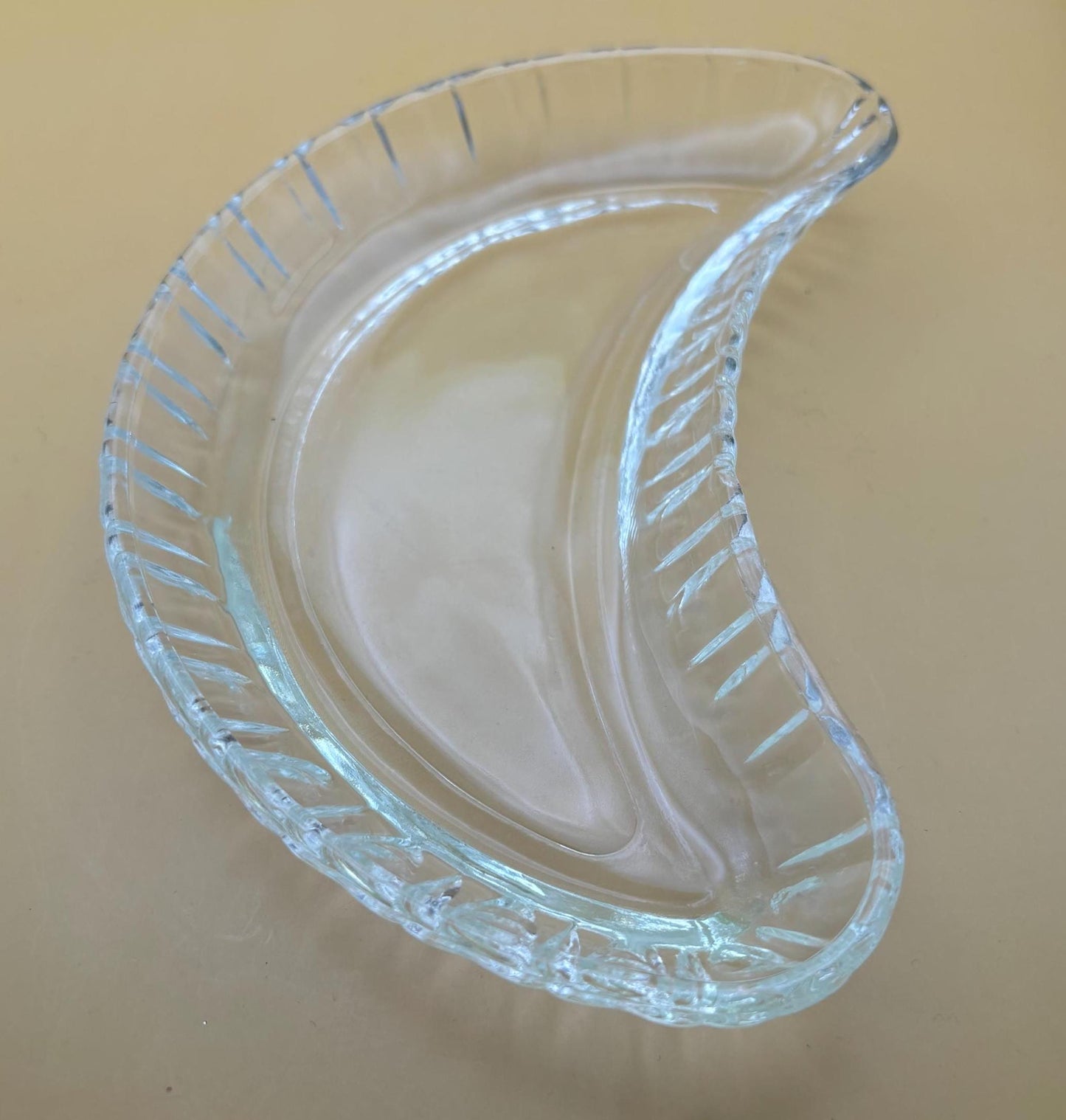 Vintage Glass Crescent Shaped Bowl Serving Tray Lover Antiques and Vintage