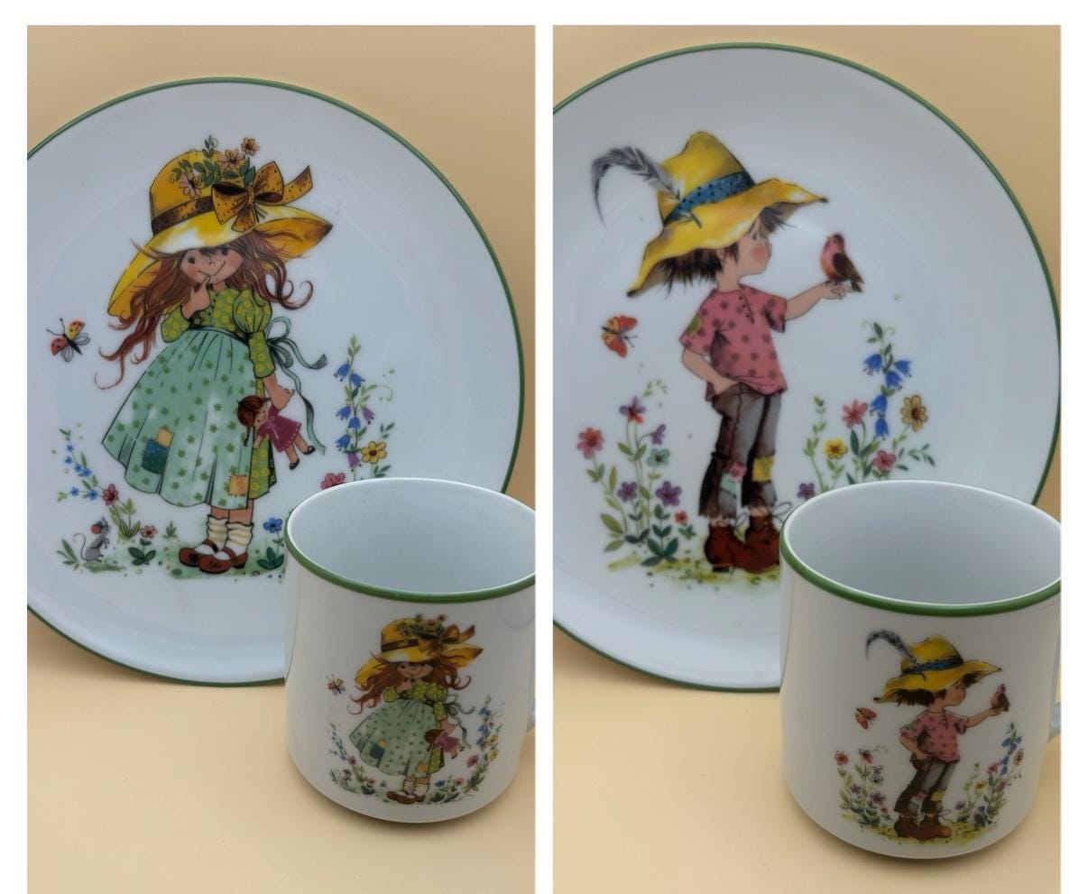 Vintage Bareuther Waldssassen Porcelain Plates and Cup Set Collection of 4 Bavaria Germany Gold Gilding Lover Antiques and Vintage