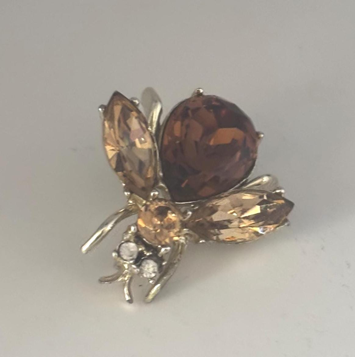Amber Rhinestone Insect Pin, Enamel Fly Brooch