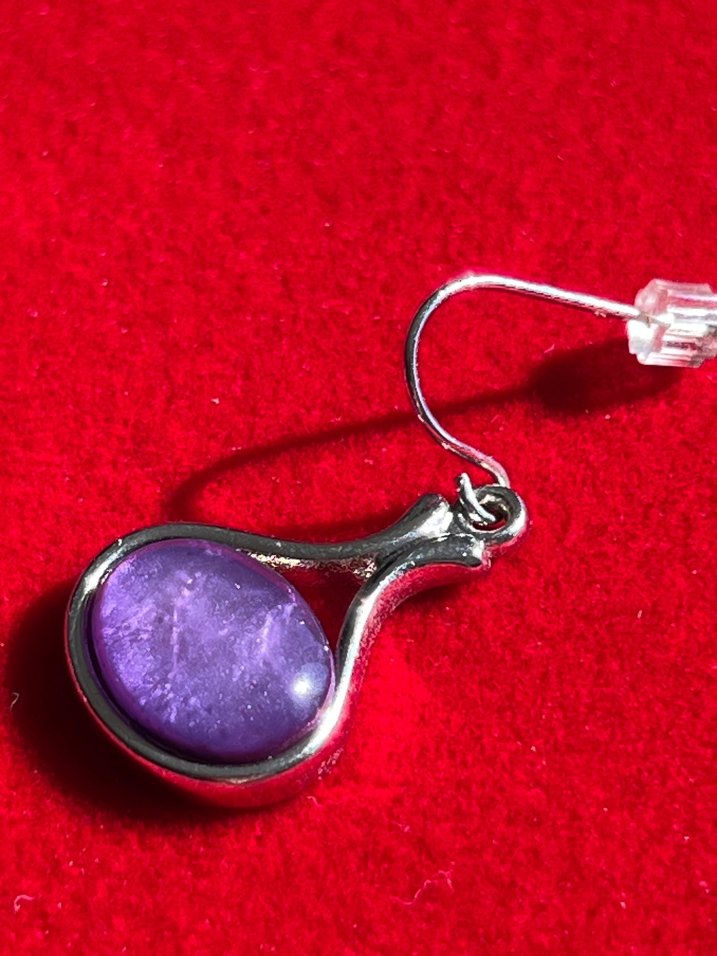 Vintage Purple Teardrop Earrings: Silver Tone Jewelry
