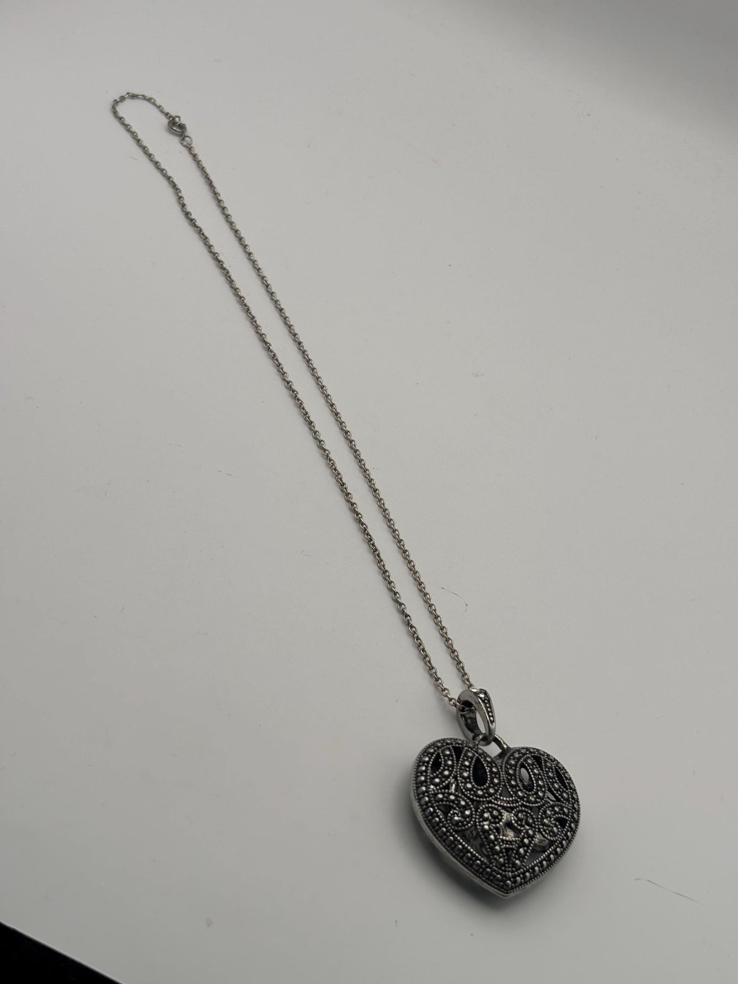 Vintage Filigree Heart Necklace Silver & Black Lover Antiques and Vintage