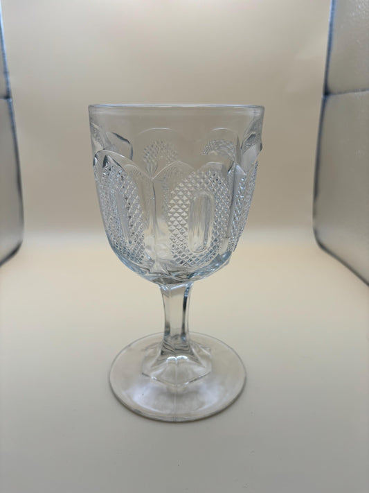 Vintage Crystal Water Goblet: Early Buckle Pattern Glass