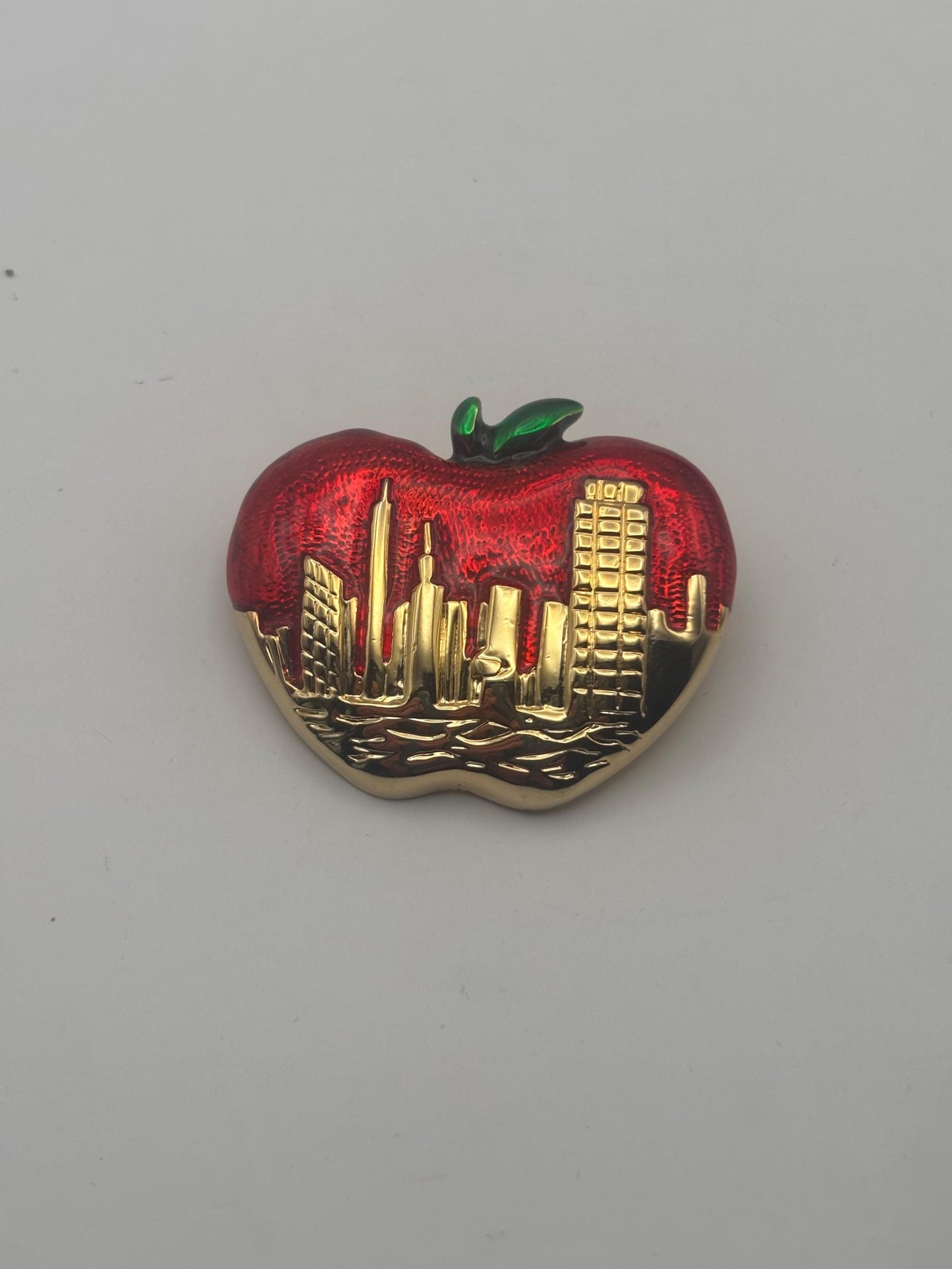 Vintage Apple with NYC Skyline Pin Brooch Lover Antiques and Vintage