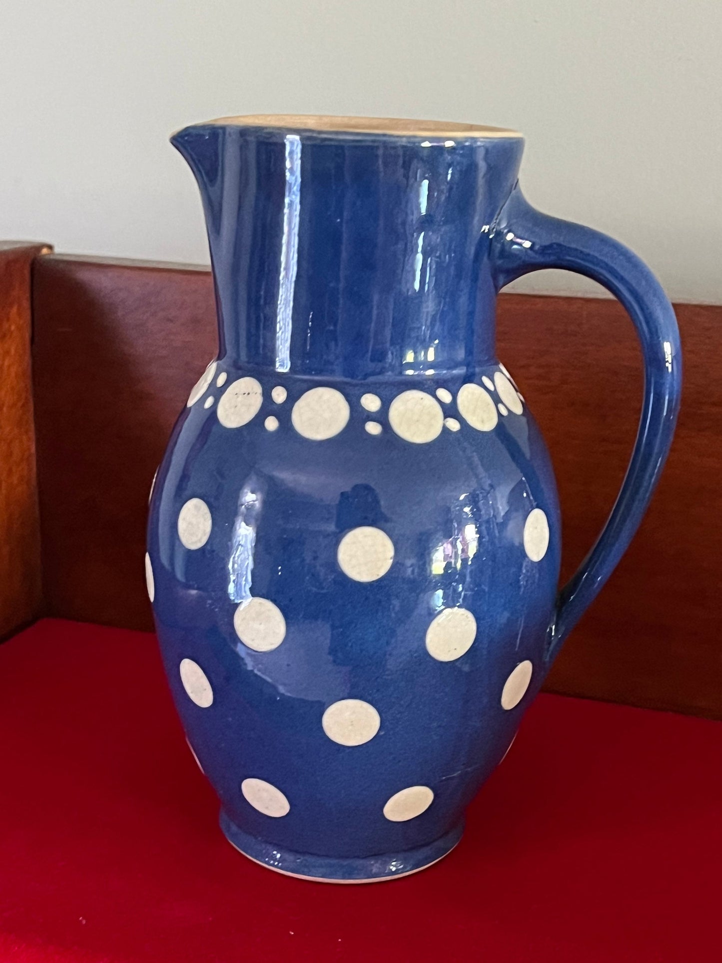 Vintage Ceramic Pitcher Jug Mug Burgel Thuringia Blue White Polka Dot Jug Lover Antiques and Vintage