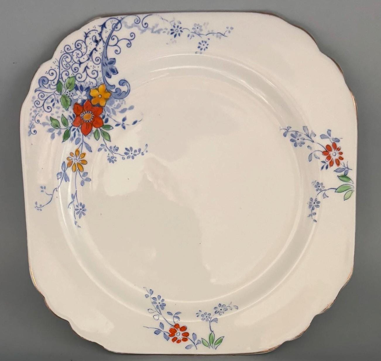 Vintage Heathcote China Square Plate Made in England Lover Antiques and Vintage