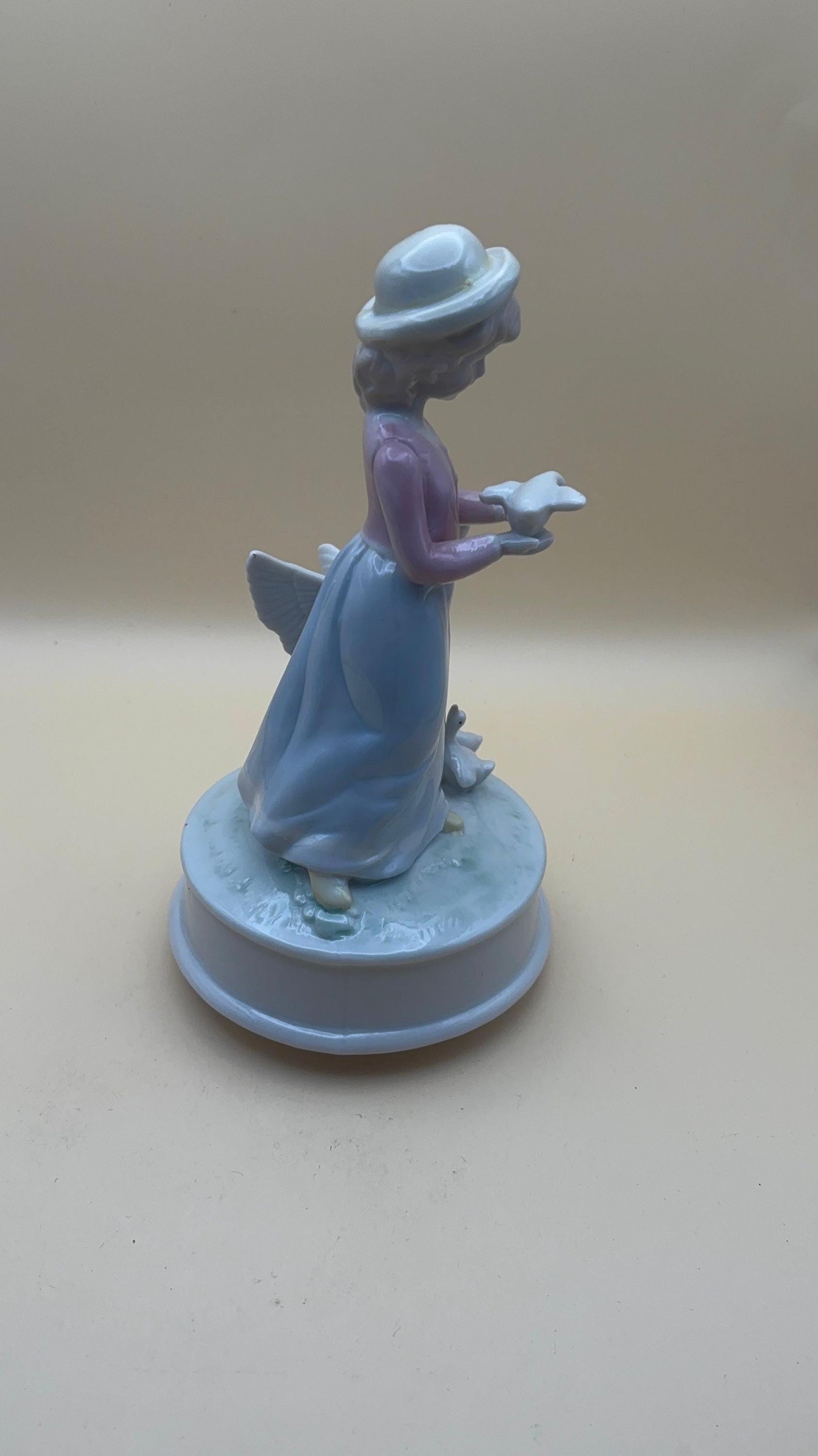 Vintage Woman with Geese Music Box Statue Hand Painted Figurine Lover Antiques and Vintage