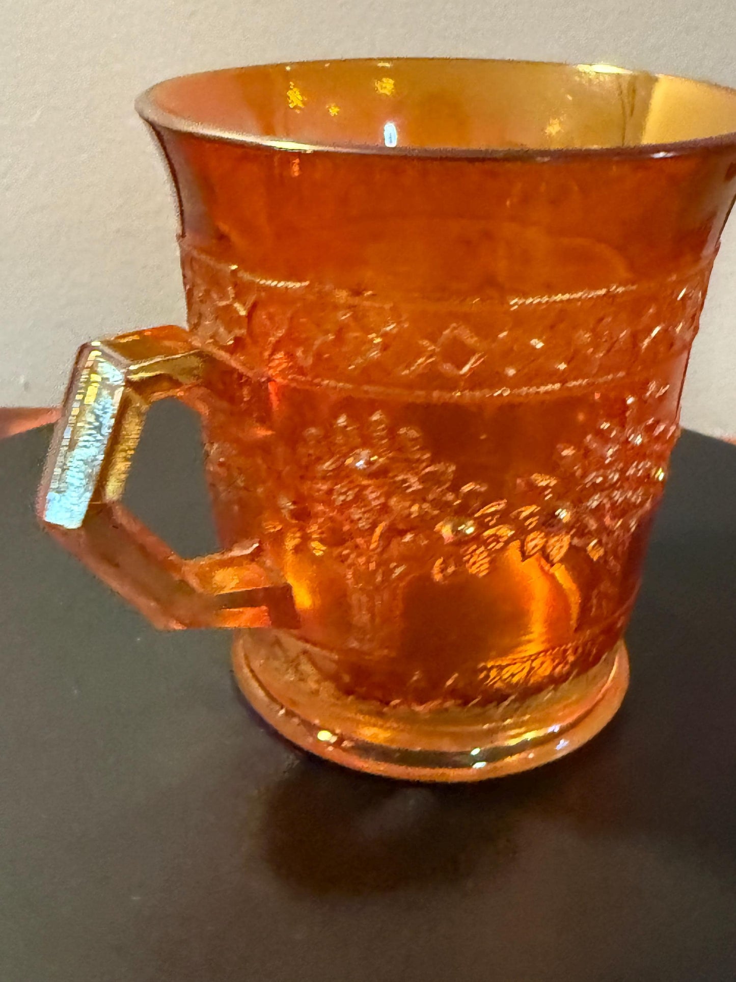 Antique Fenton Marigold Carnival Glass Mug Orange Carnival Glass Cup with Handle Lover Antiques and Vintage