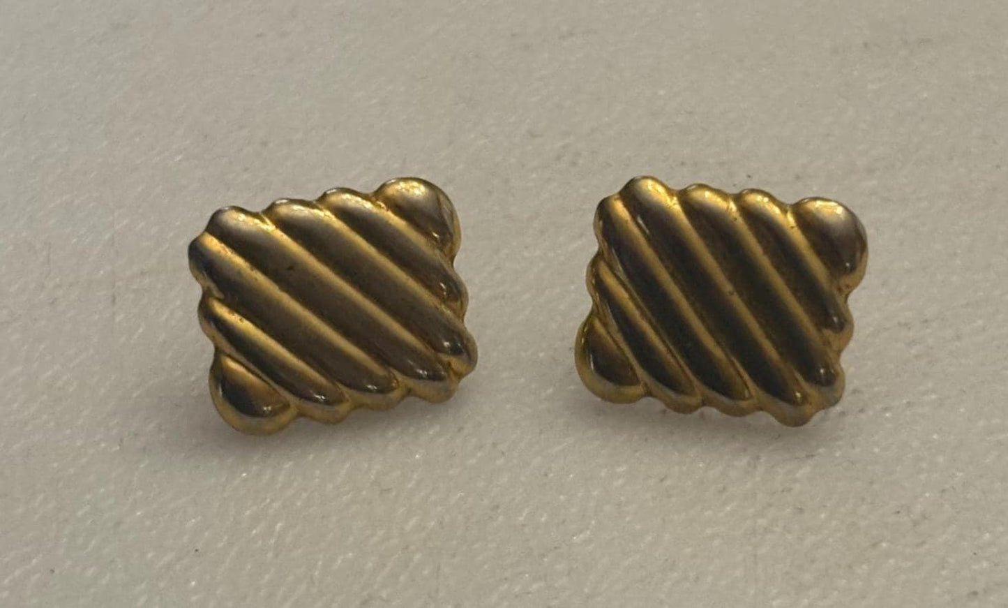 Vintage Square Gold Horizontal Ribbed Earrings, Lover Antiques and Vintage