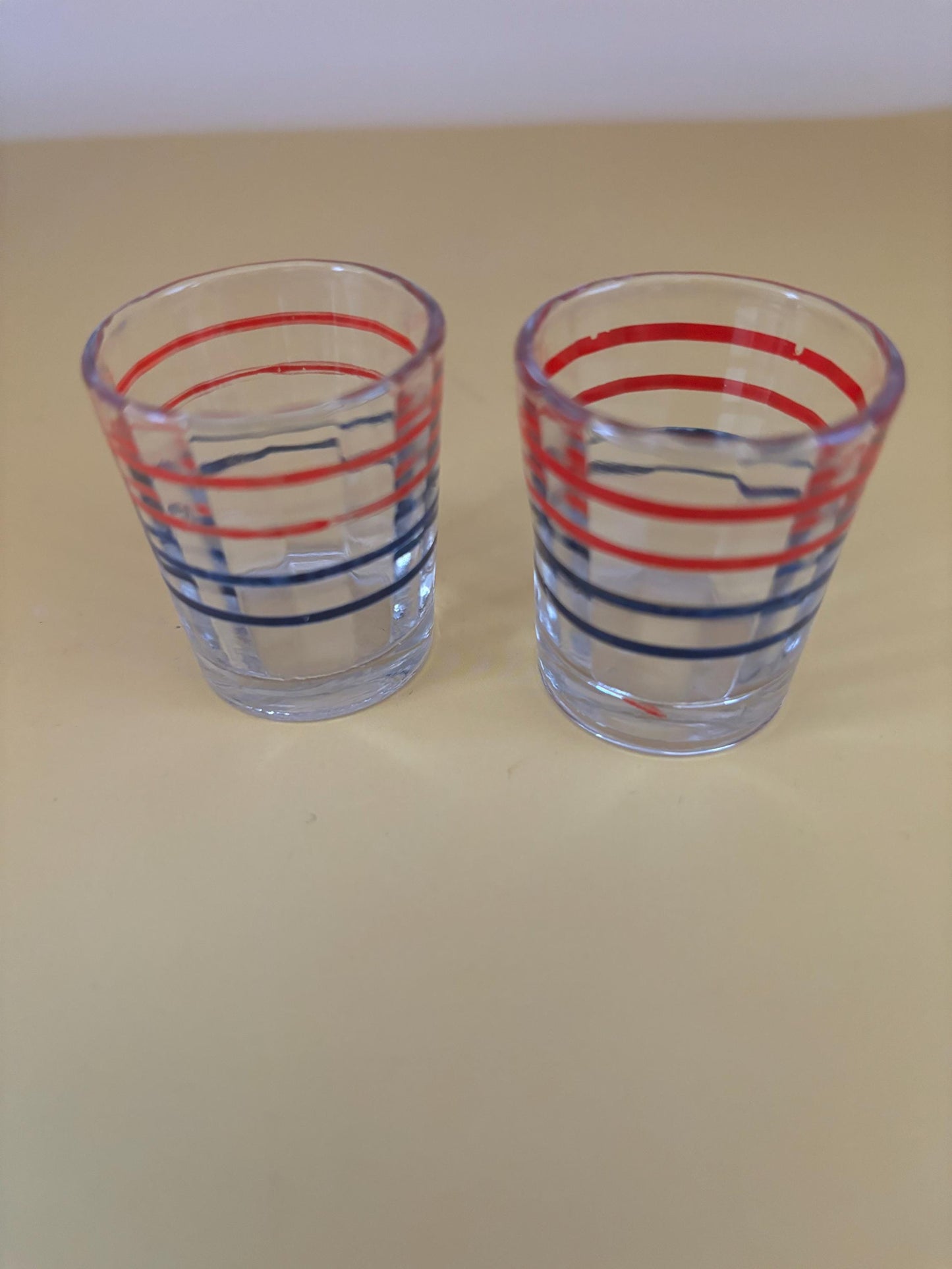 Vintage Red Blue Patriotic Set of 2 Shot Glasses Lover Antiques and Vintage