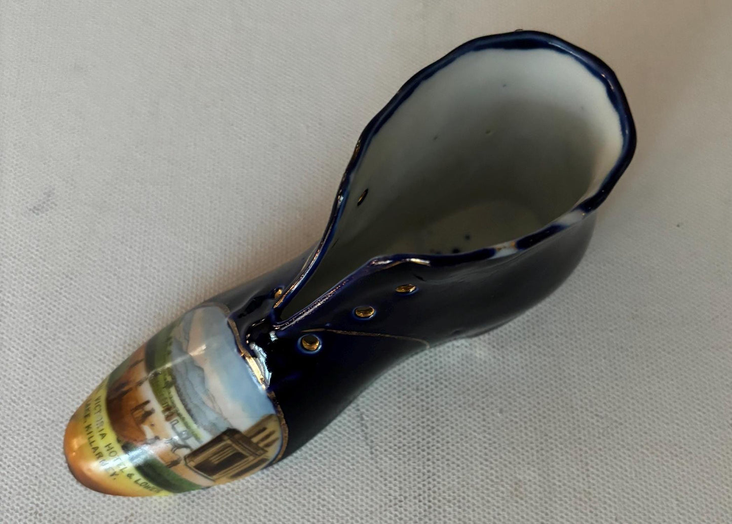 Antique Cobalt Blue Shoe RS Prussian Porcelain Hand Painted Slipper Shoe Ross Castle Killarney Lover Antiques and Vintage