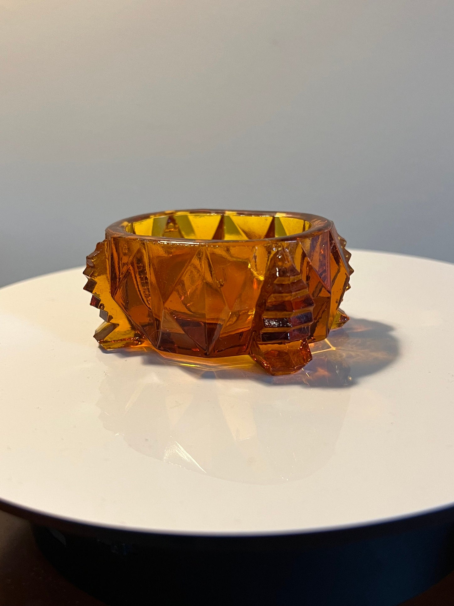 Vintage Amber Cut Glass Toothpick Holder: Rectangular Sugar Dish