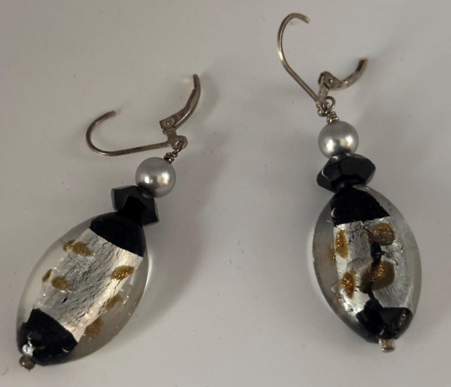 Vintage Silver Black & Copper Lampwork Beads with Czech Black Crystal Swarvoski Grey Pearls Lover Antiques and Vintage