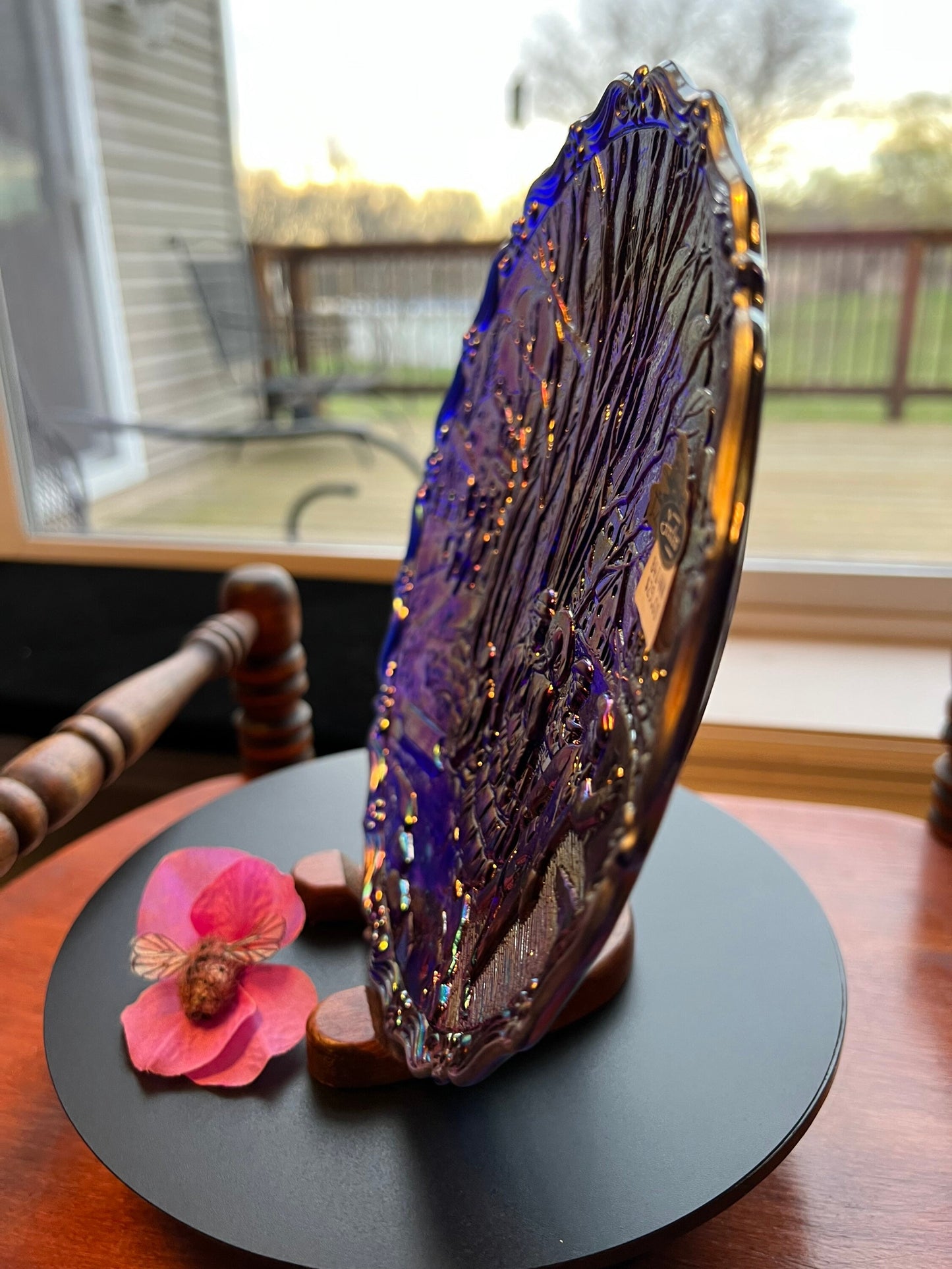 Vintage Fenton Winter Pastime Plate: Carnival Iridescent Purple Blue Glass