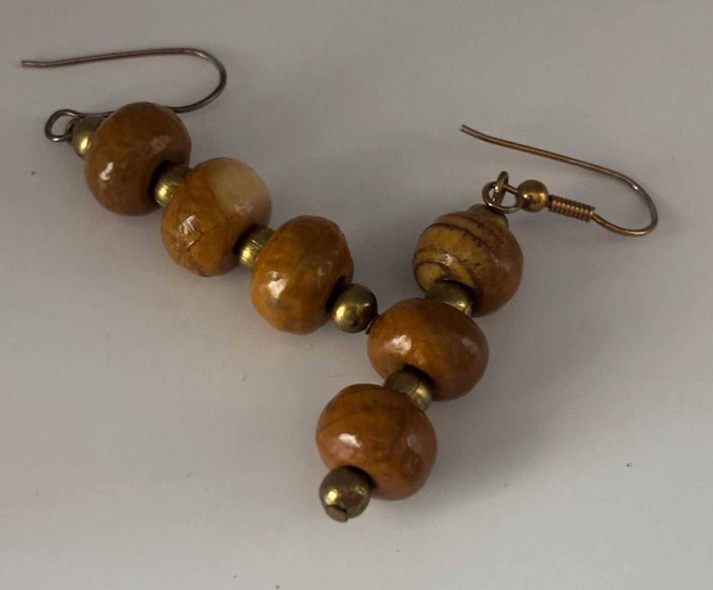 Lover Antiques Vintage Wood Bead Earrings, Dangle Wood Jewelry, Unique Gift for Her, Retro Jewelry, Tri Bead Earrings, Gift for Women
