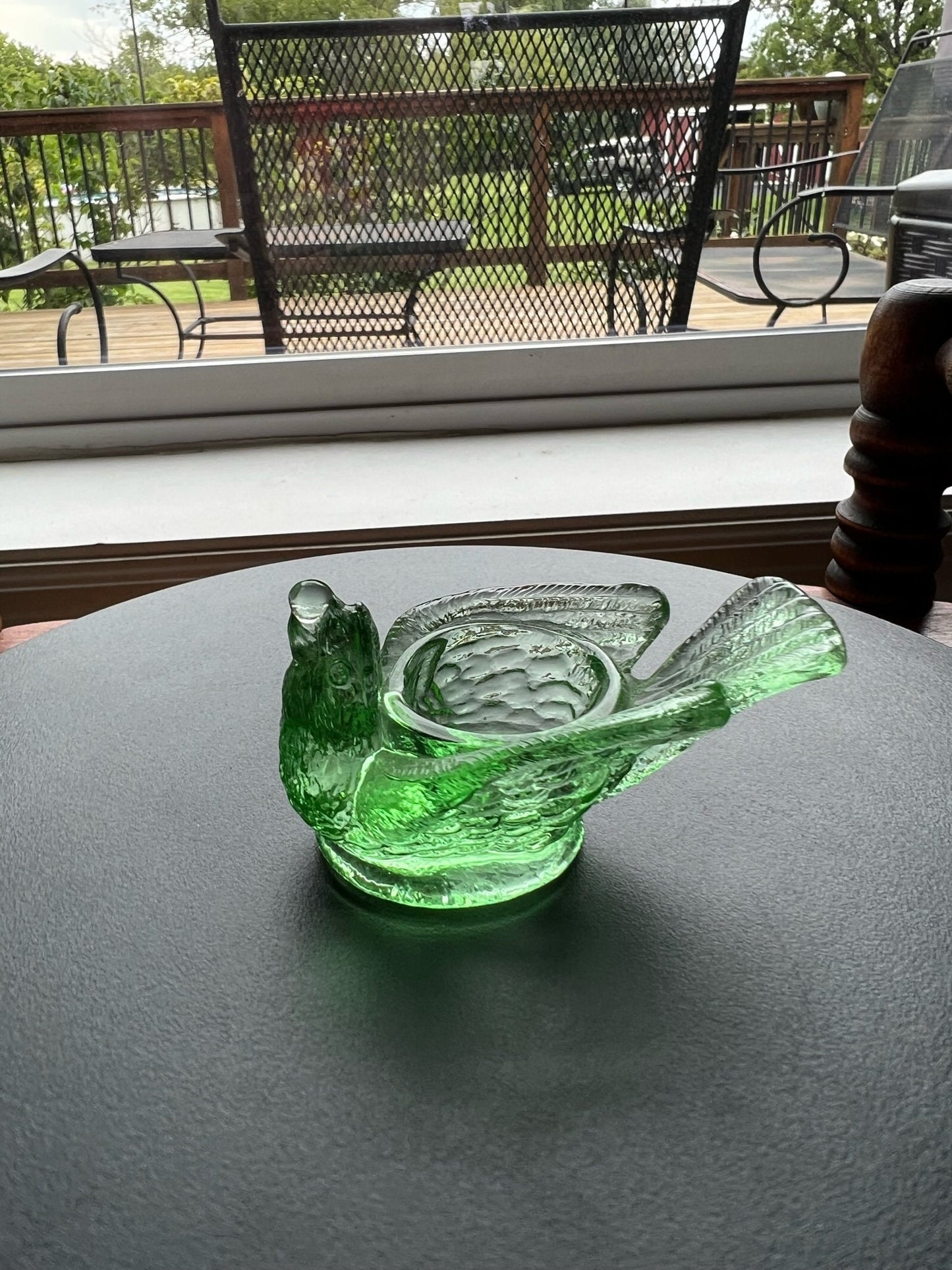 Vintage Vaseline Green Glass Rooster Salt Cellar: Degenhart Art Glass