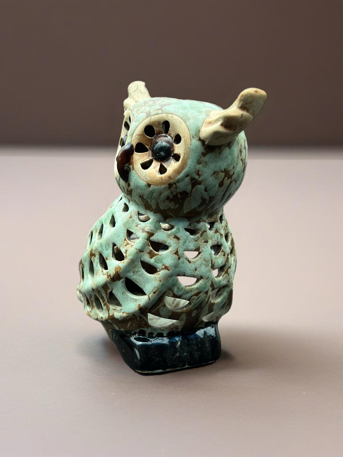 Vintage Pottery Owl with Candle Holder Owl Stand Owl Figurine Candleholder Lover Antiques and Vintage