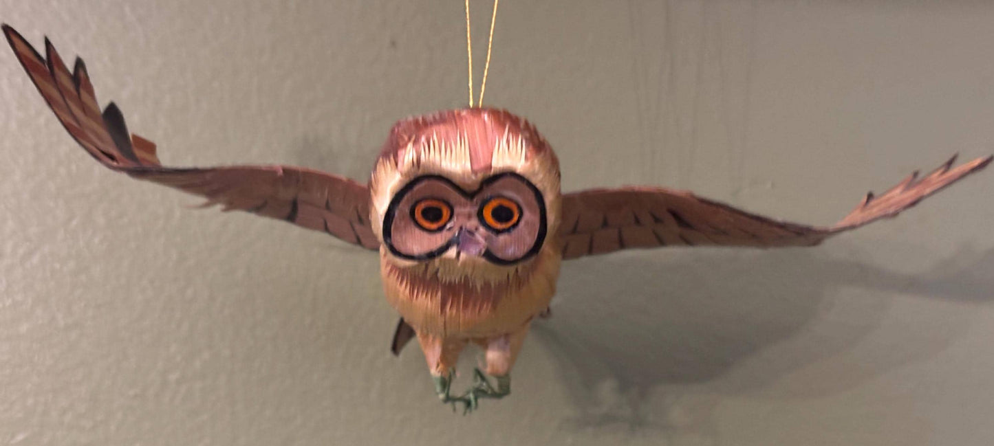 Flying Owl Copper Ornament, Bird Lover Gift, Handmade Soaring Owl, Unique Bird Statue for Her or Him
