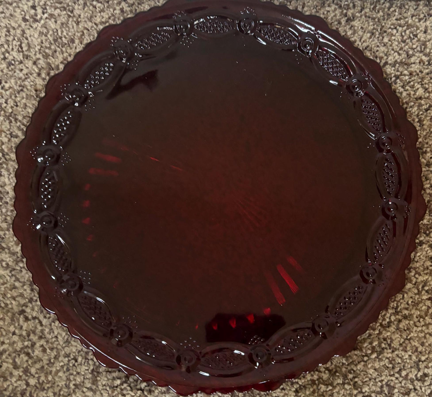 Vintage Avon Cape Cod Ruby Red Glass Dinner Plate, Avon Red Dish, Lover Antiques and Vintage