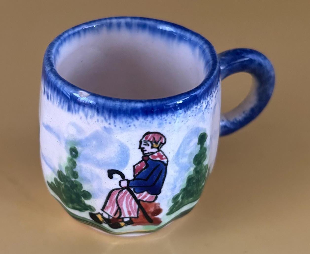 Vintage Gabrielle Fourmaintraux Breeze Pierrick Faience Desvres Calvados Ceramic Set of 3 Cups Mini Mug Set Lover Antiques and Vintage