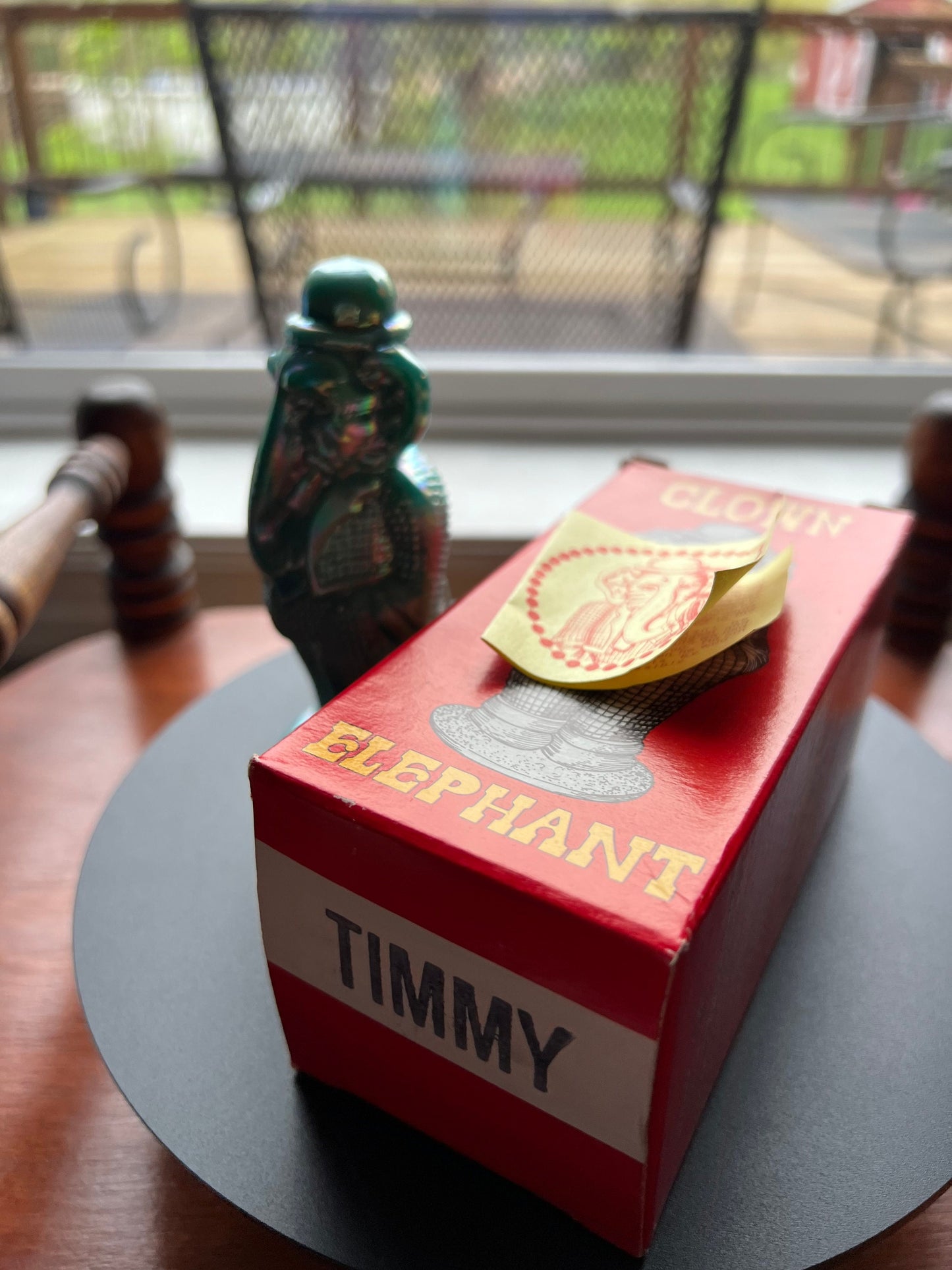 Vintage Green Art Glass Elephant Clown Figurine - Timmy Summit Art Sculpture